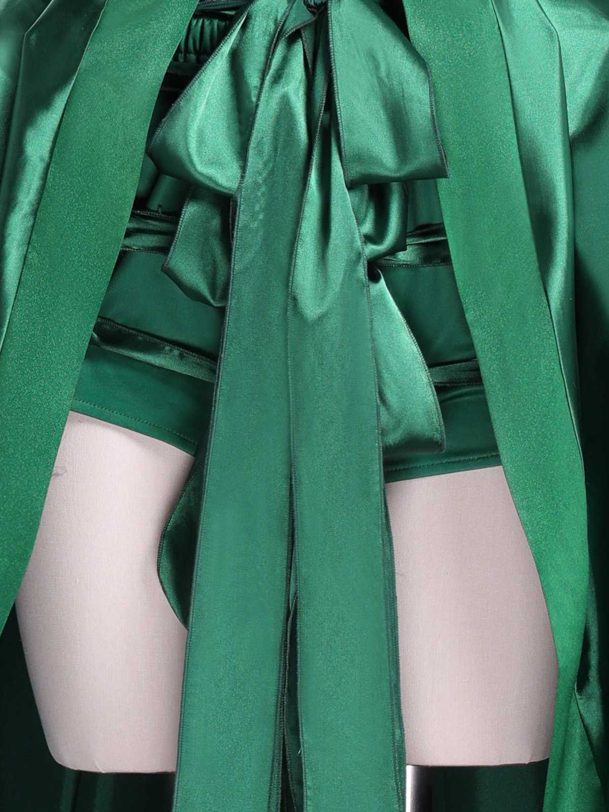 Green 1950s Wednesday Addams Inspired Satin Costume Set - Image 6