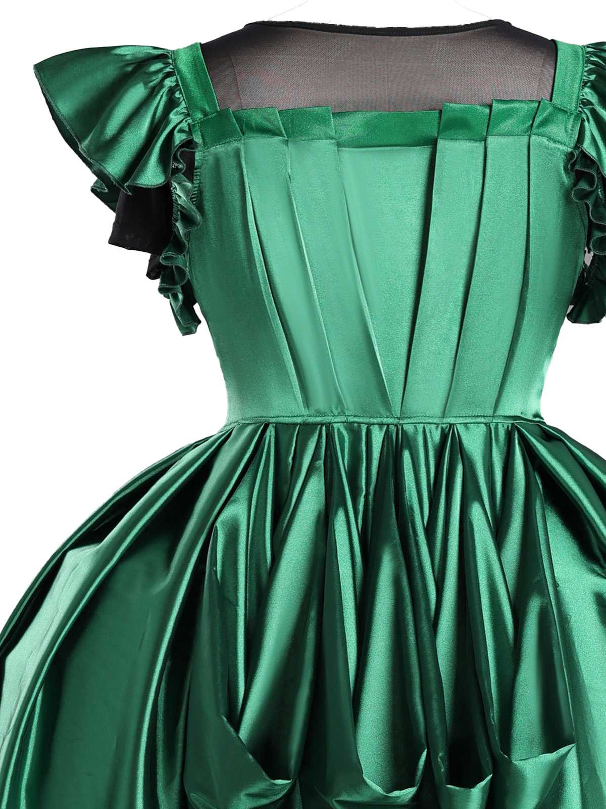 Green 1950s Wednesday Addams Inspired Satin Costume Set - Image 9