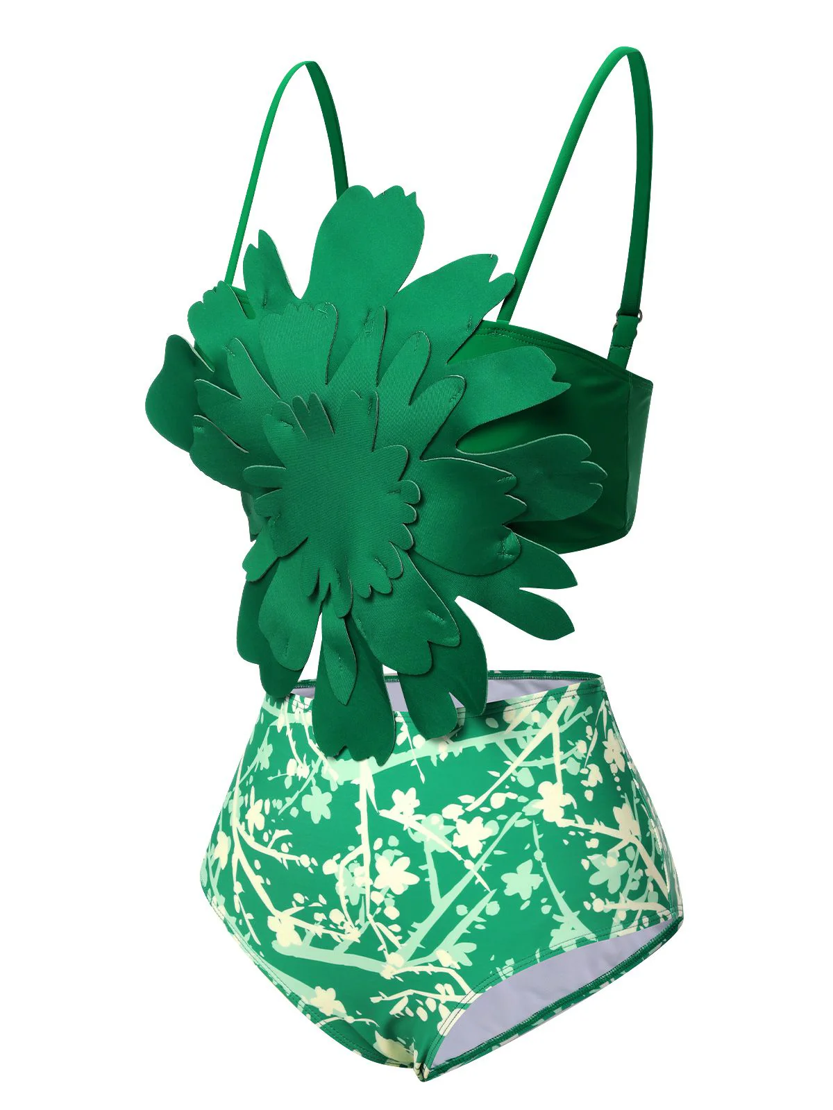 Green 1960S 3D Floral Strap Swimsuit - Image 2
