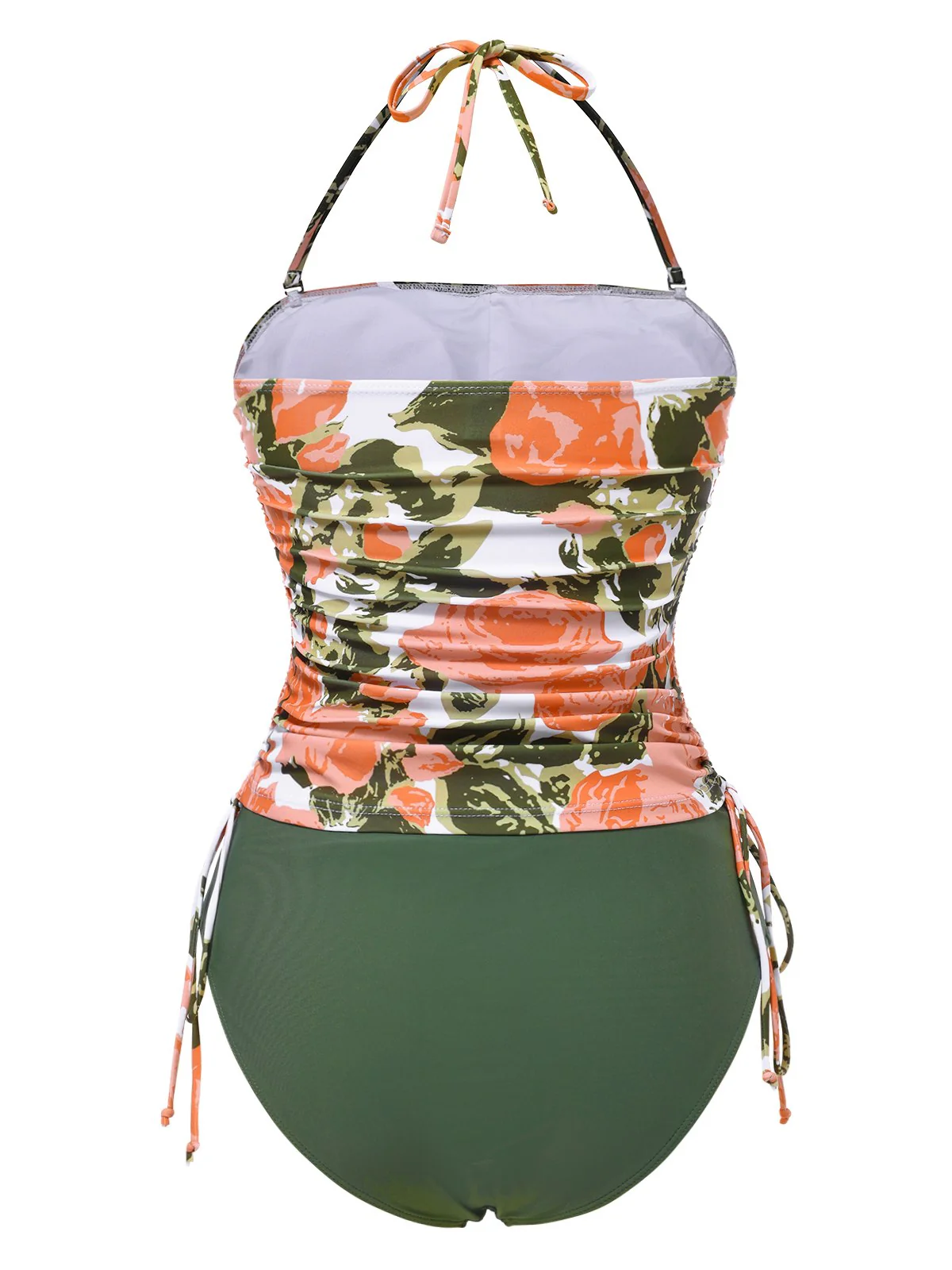 Green 1960s Bandeau Halter Floral Drawstring Swimsuit - Image 3