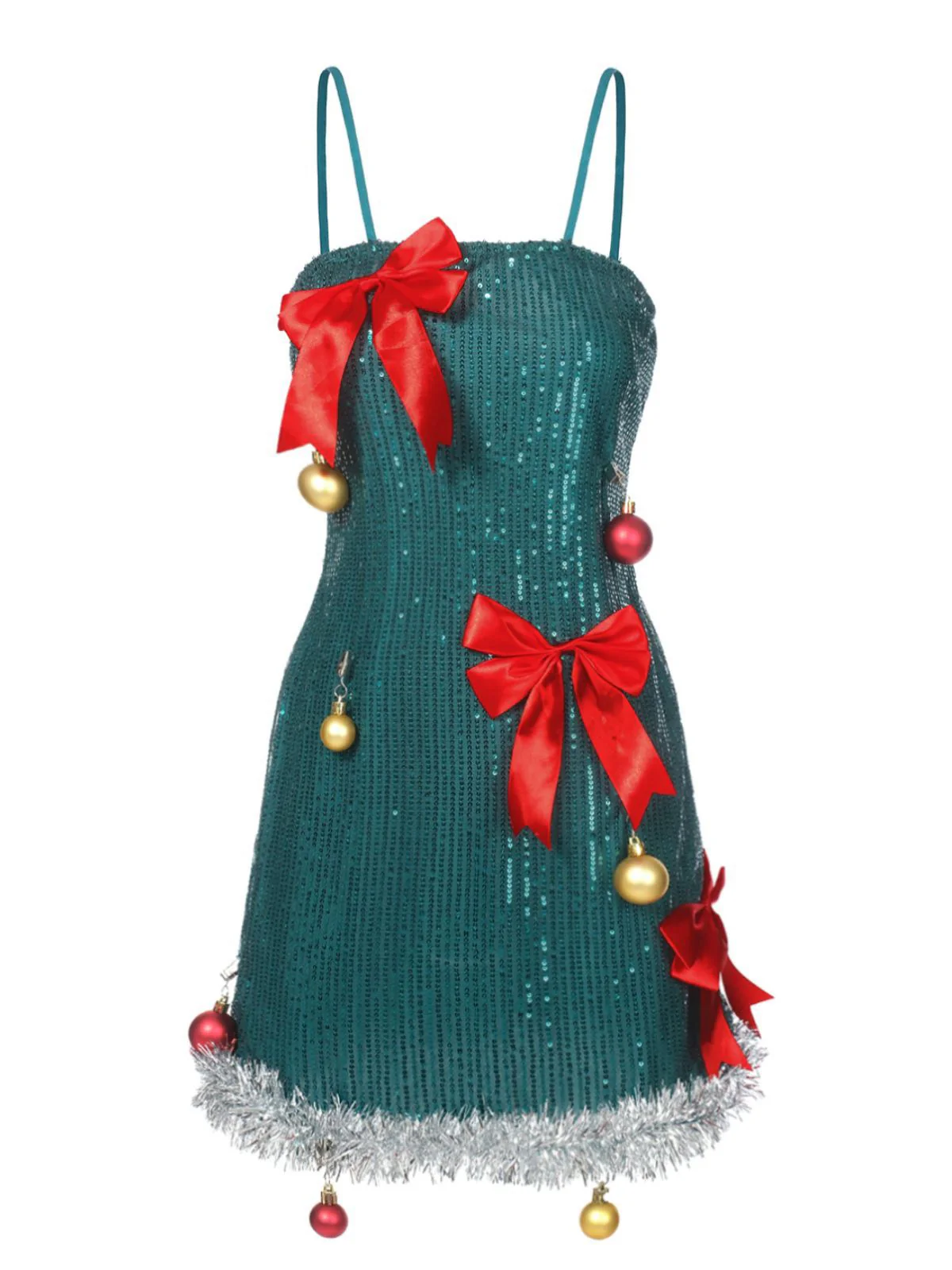 Green 1960s Bow & Christmas Bell Sequin Dress - Image 2