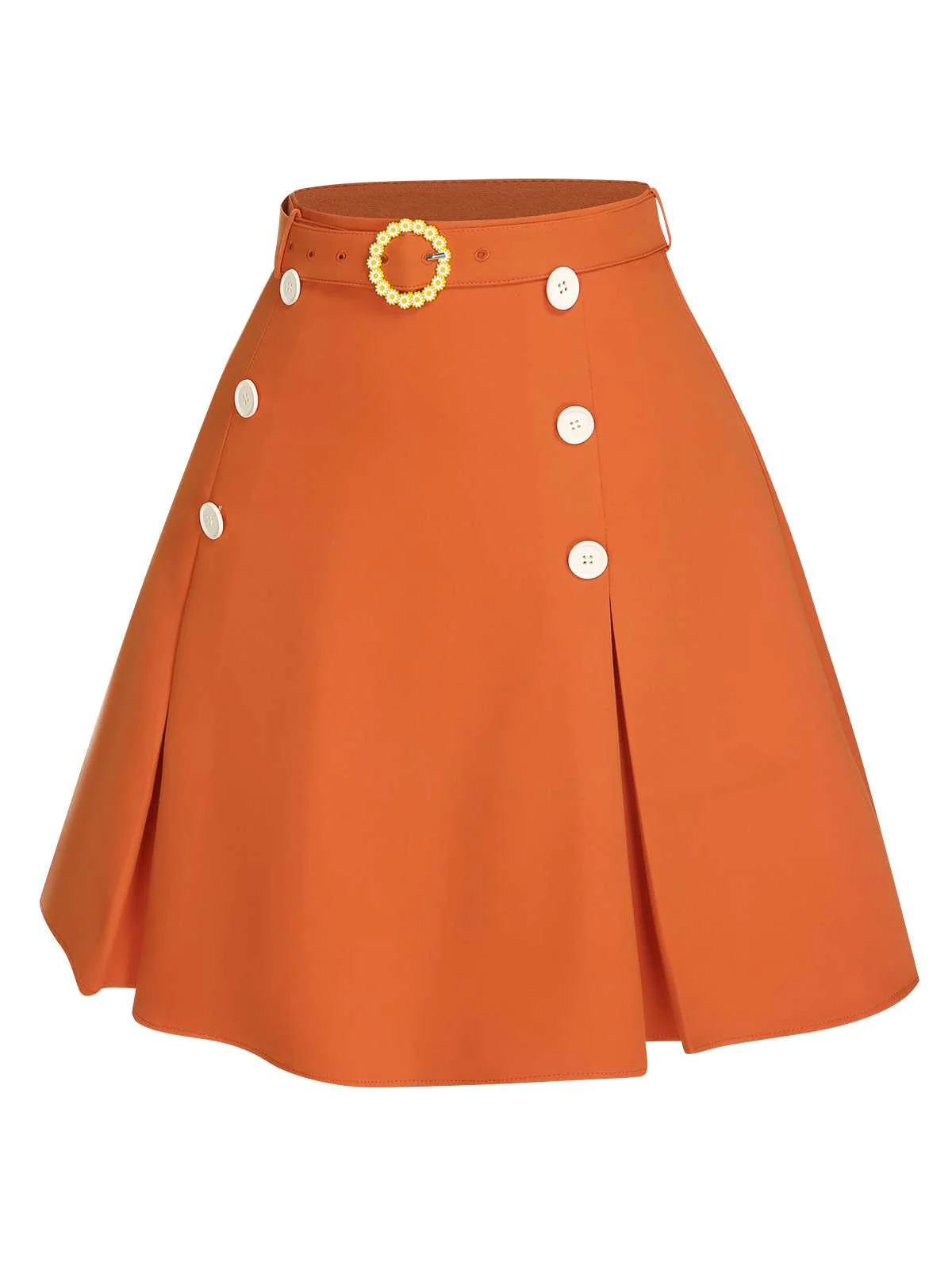Green 1960s Button Solid Belted Skirt - Image 10