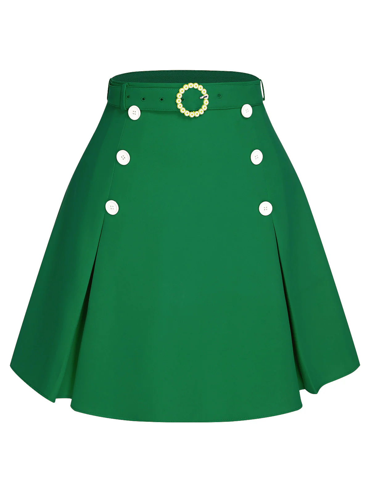 Green 1960s Button Solid Belted Skirt - Image 2
