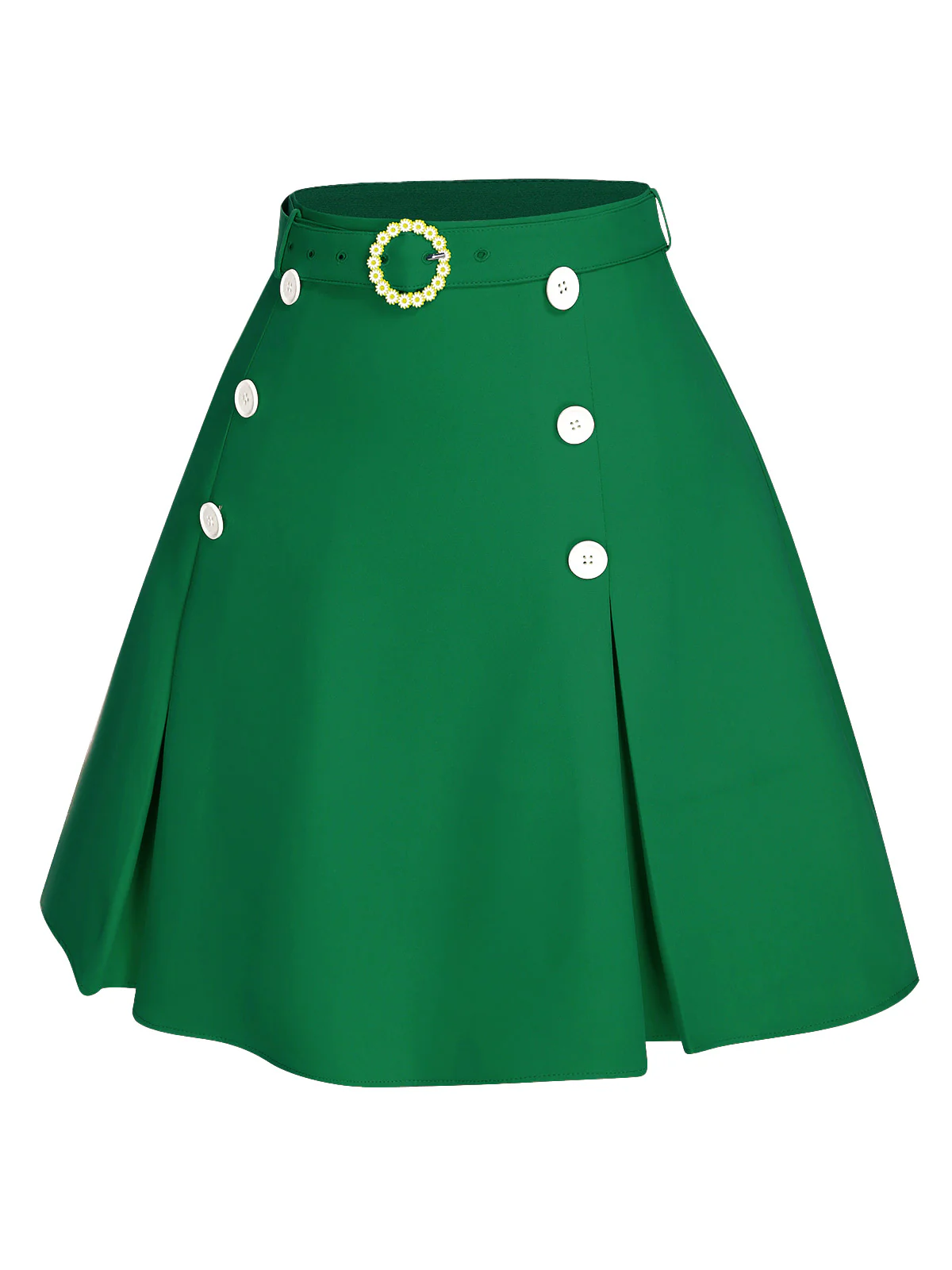 Green 1960s Button Solid Belted Skirt - Image 3