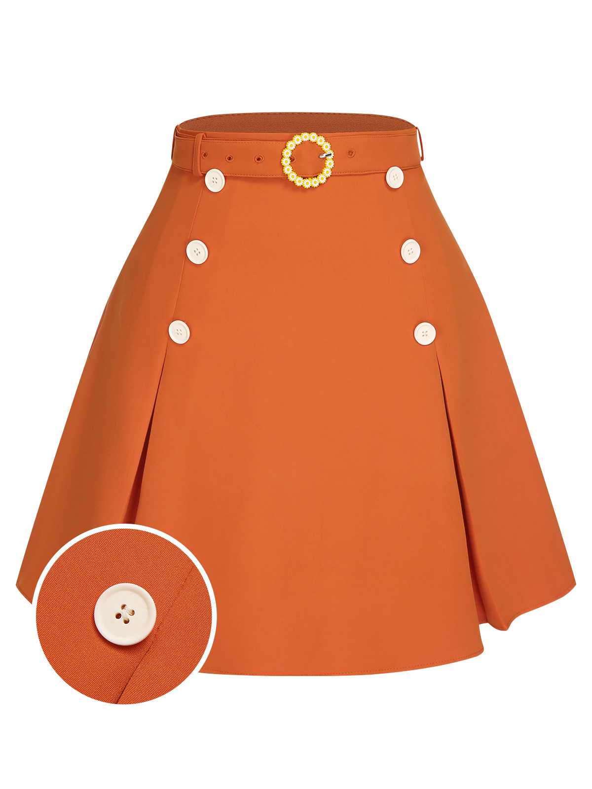 Green 1960s Button Solid Belted Skirt - Image 8