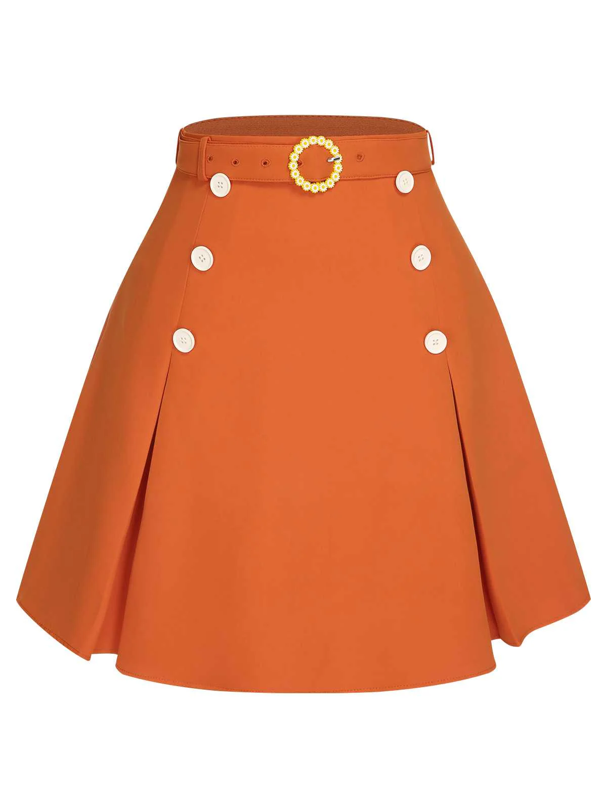 Green 1960s Button Solid Belted Skirt - Image 9