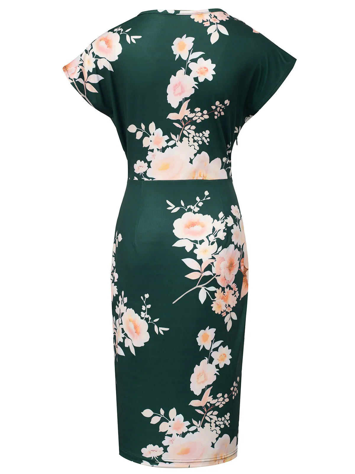 Green 1960s Cap Sleeves Floral Pencil Dress - Image 2