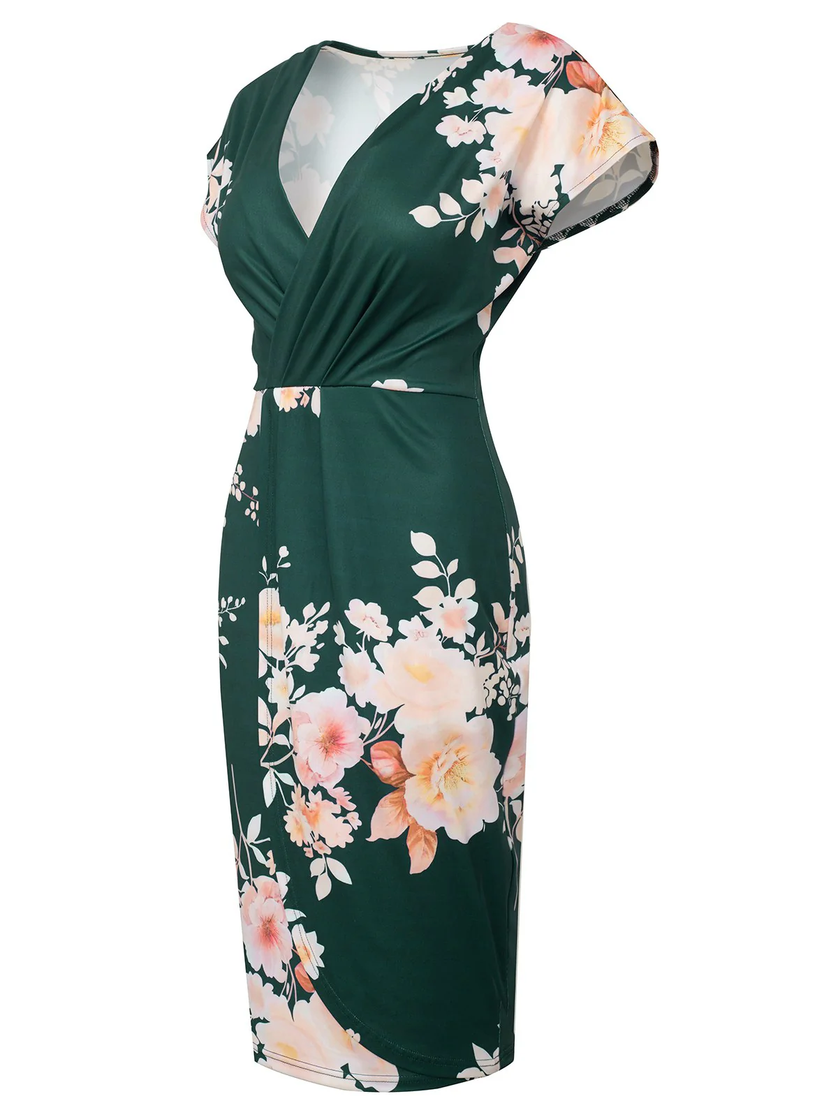 Green 1960s Cap Sleeves Floral Pencil Dress - Image 3