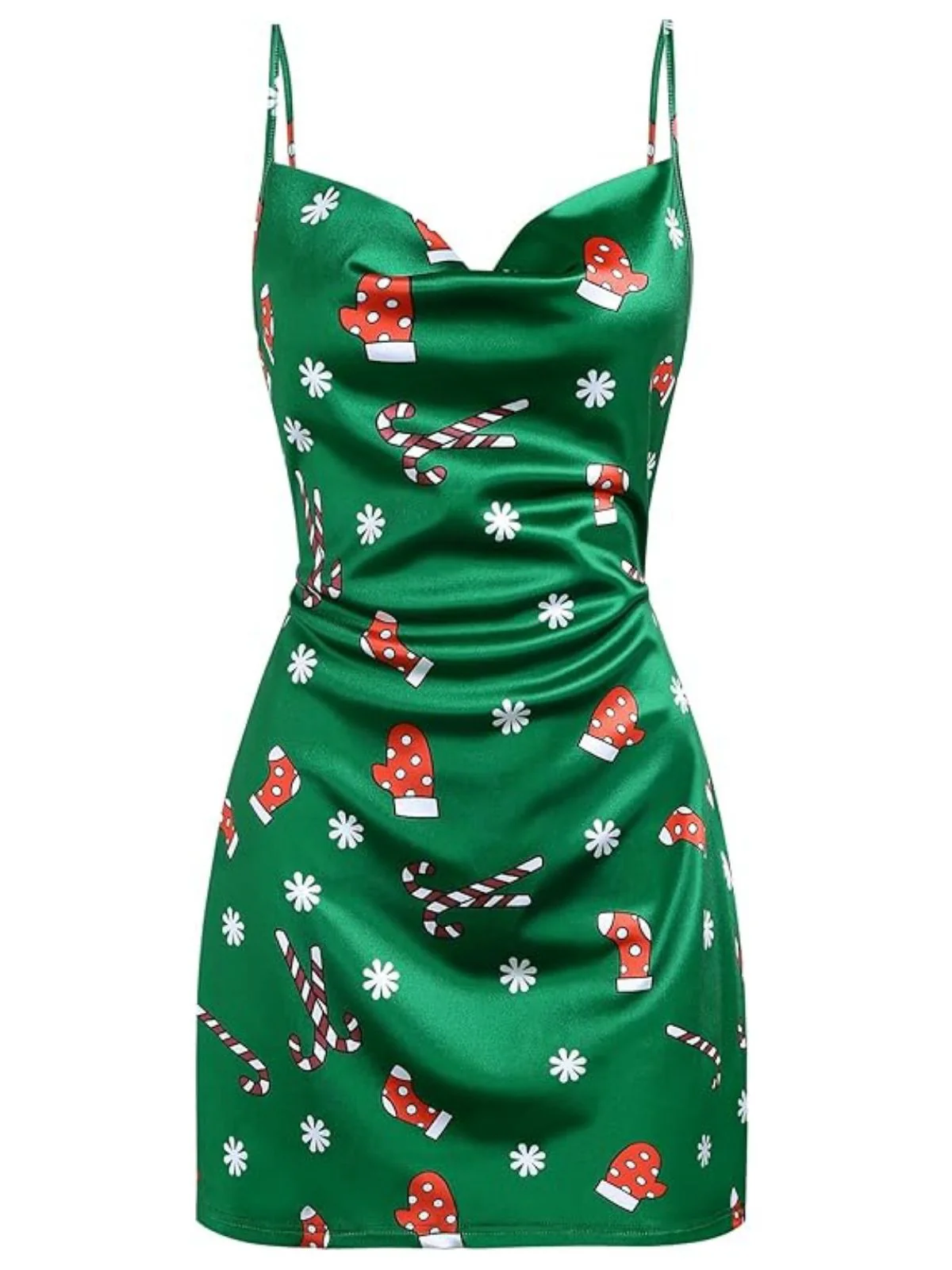 Green 1960s Christmas Cowl Neck Slip Dress - Image 2