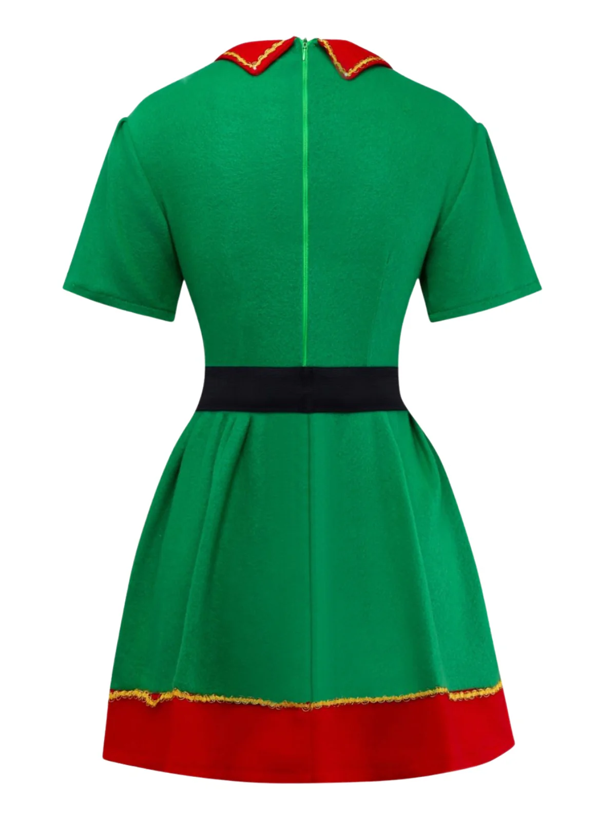 Green 1960s Christmas Elf Cosplay Costume Dress Set - Image 4