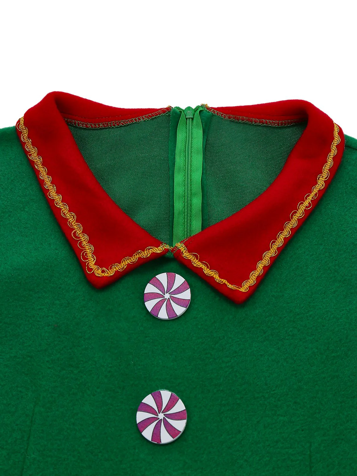 Green 1960s Christmas Elf Cosplay Costume Dress Set - Image 5