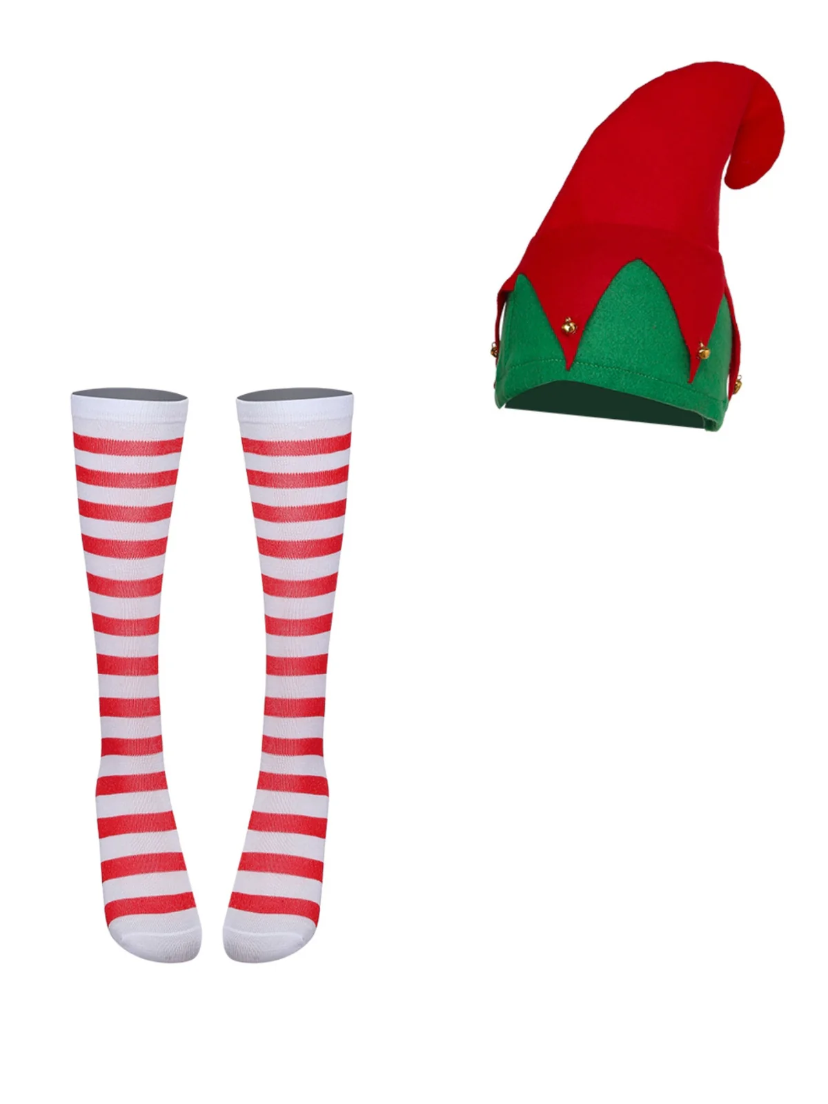 Green 1960s Christmas Elf Cosplay Costume Dress Set - Image 9