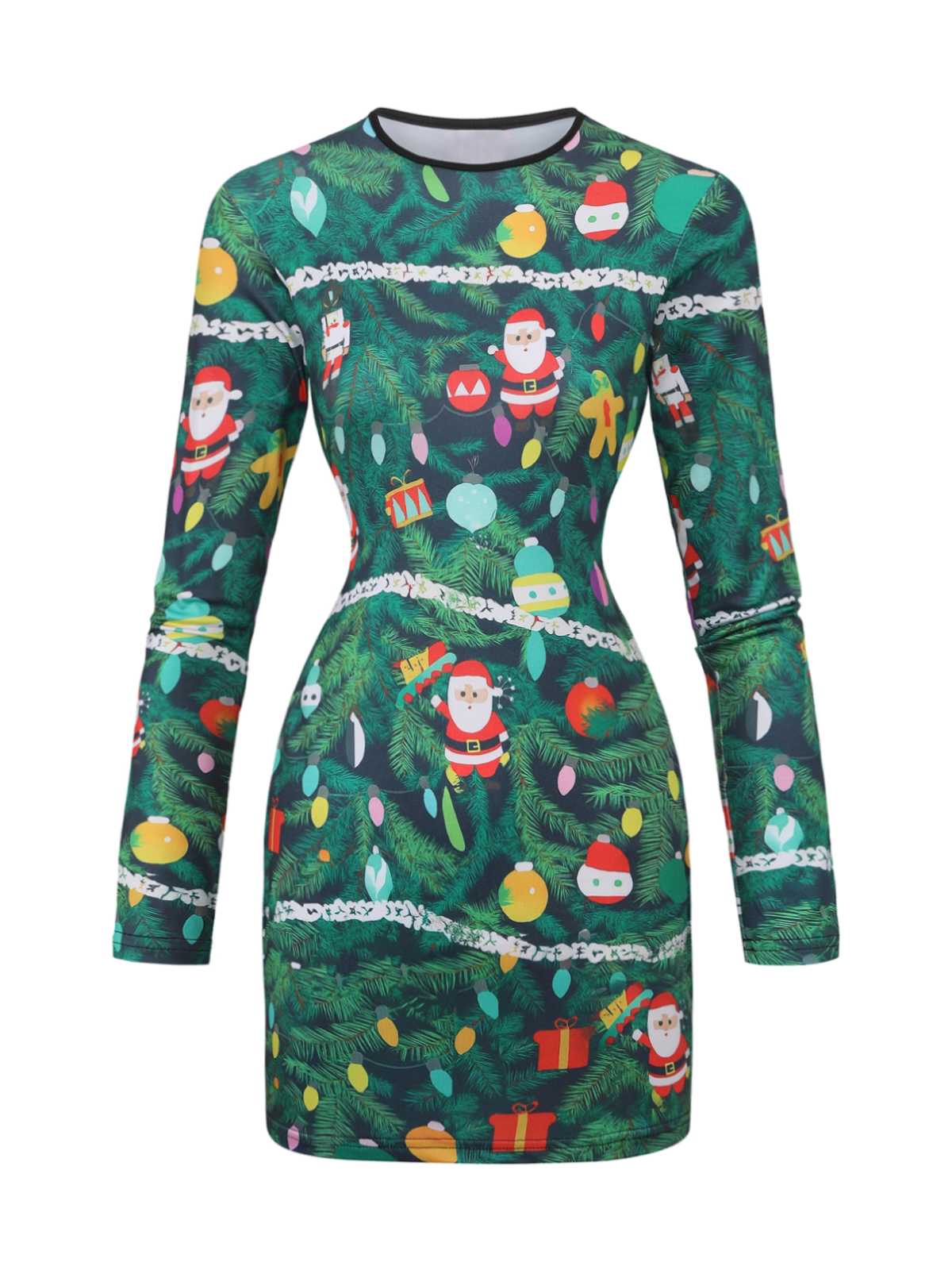 Green 1960s Christmas Pattern Bodycon Dress - Image 2