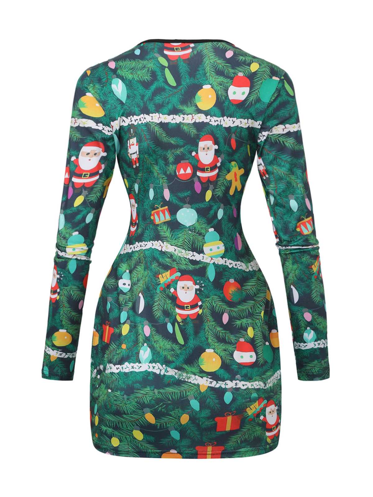 Green 1960s Christmas Pattern Bodycon Dress - Image 3