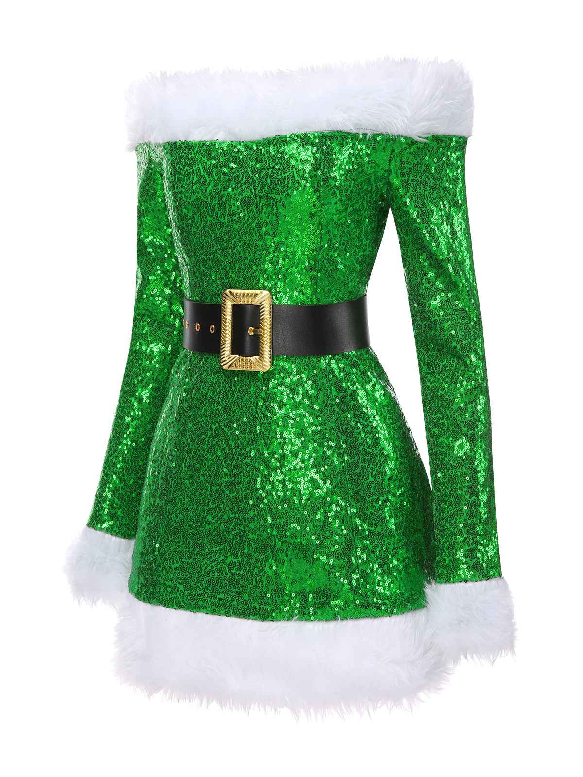 Green 1960s Christmas Plush Sequined Patchwork Dress - Image 2