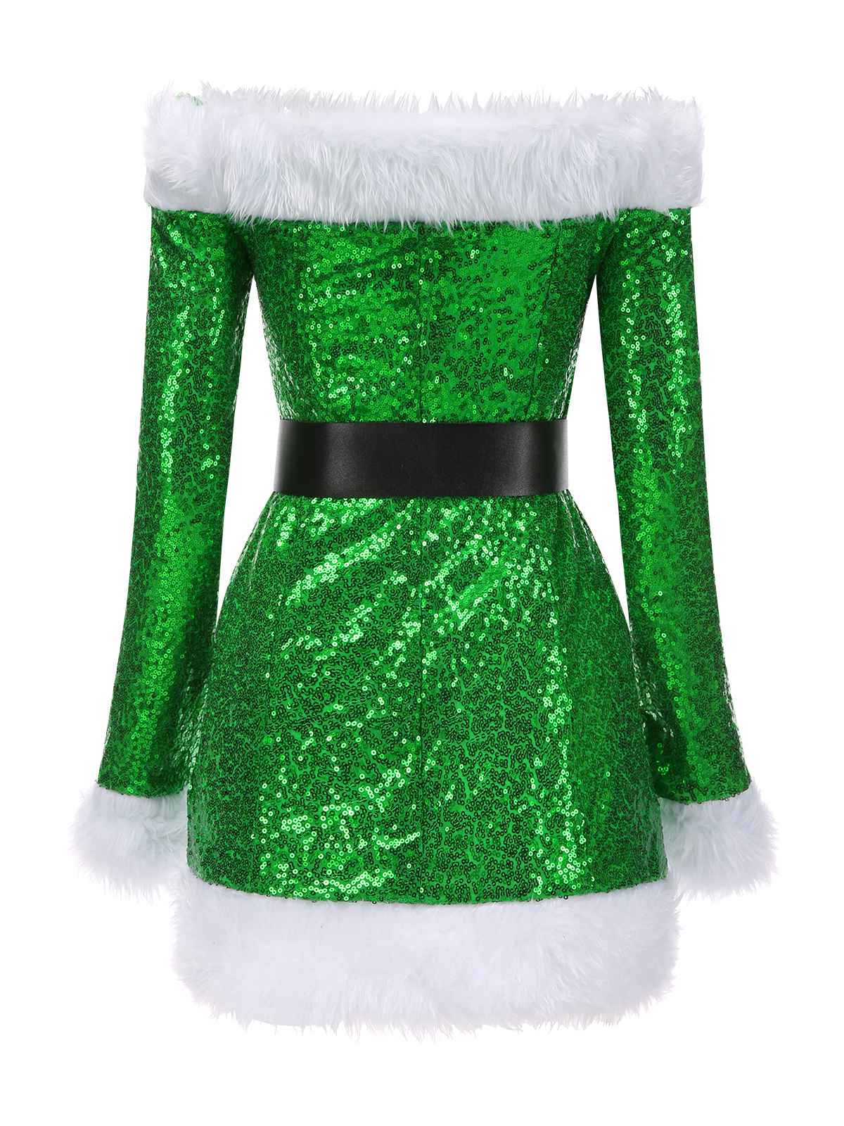 Green 1960s Christmas Plush Sequined Patchwork Dress - Image 3