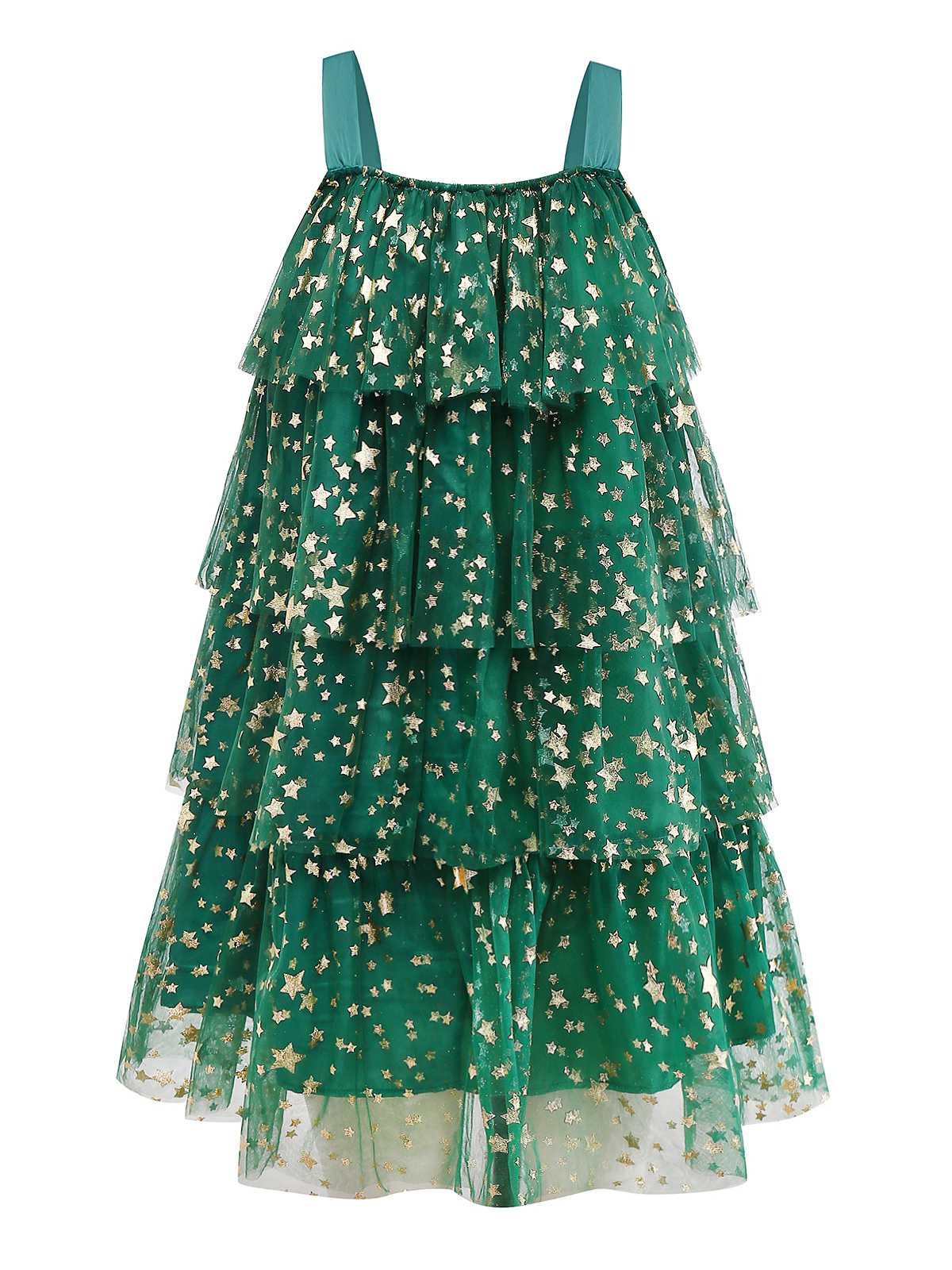 Green 1960s Christmas Tree Pom-Pom Balls Mesh Dress - Image 3