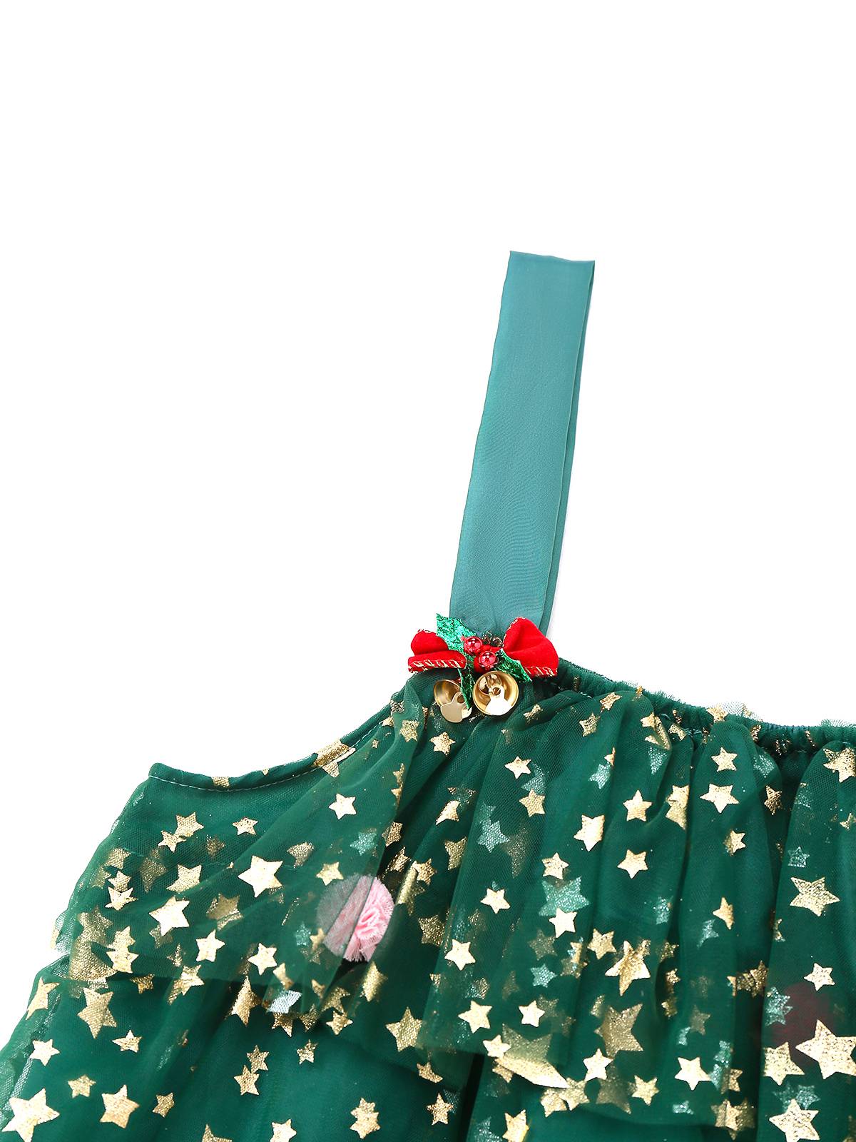 Green 1960s Christmas Tree Pom-Pom Balls Mesh Dress - Image 5