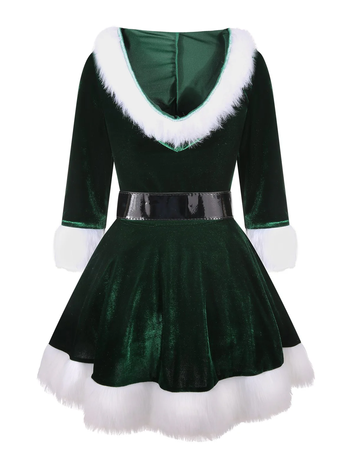 Green 1960s Christmas Velvet Patchwork Hooded Dress - Image 2