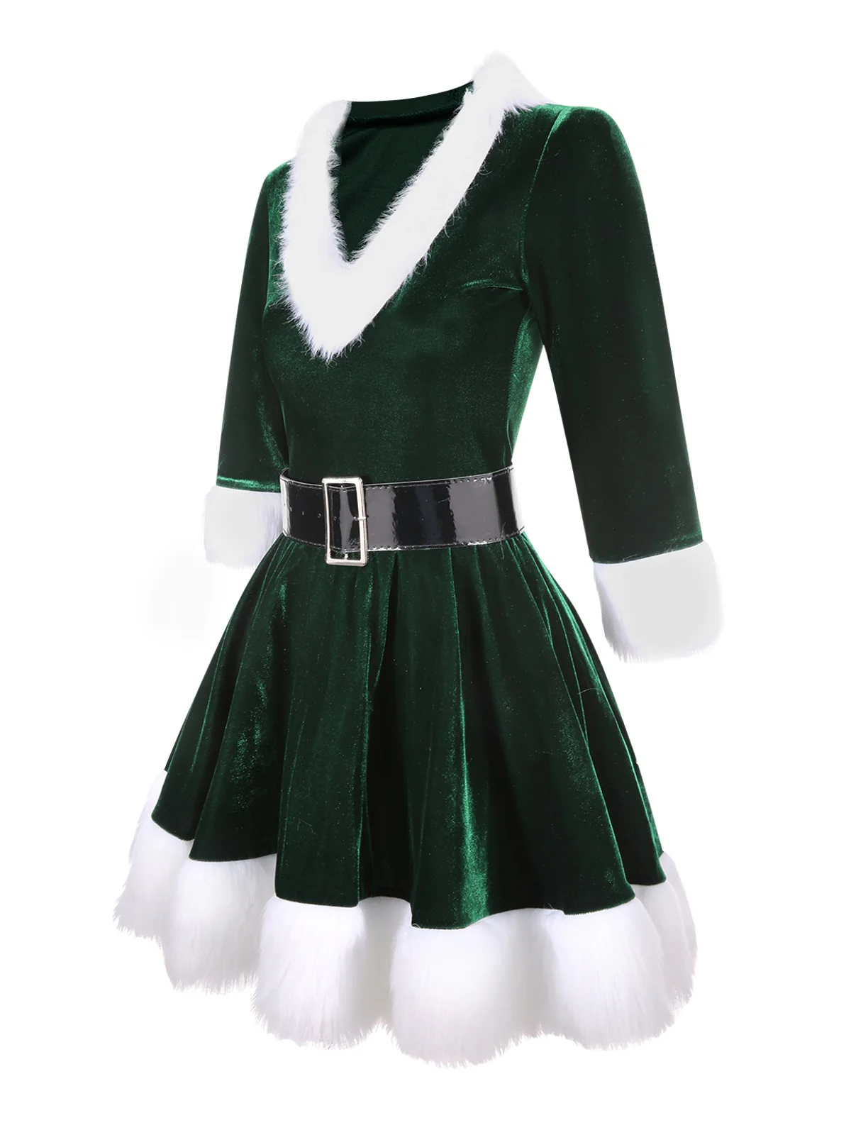 Green 1960s Christmas Velvet Patchwork Hooded Dress - Image 3