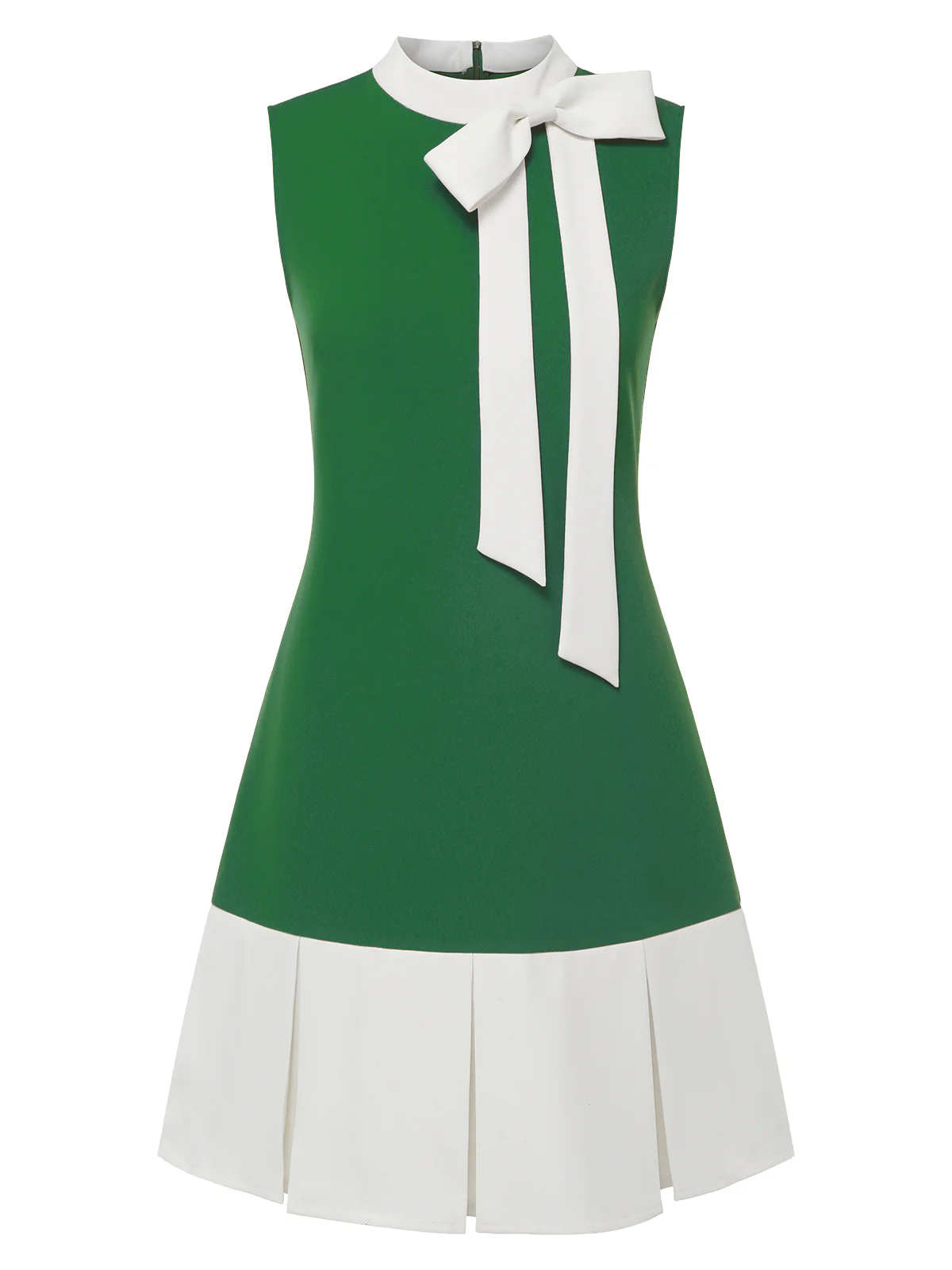 Green 1960s Crew Bowknot Sleeveless Dress - Image 2