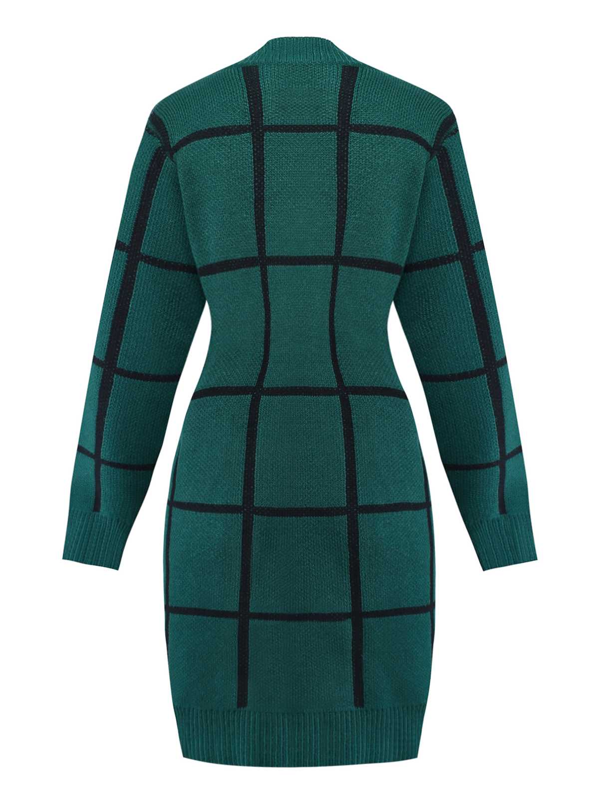 Green 1960s Crew Neck Plaid Knit Sweater Dress - Image 3