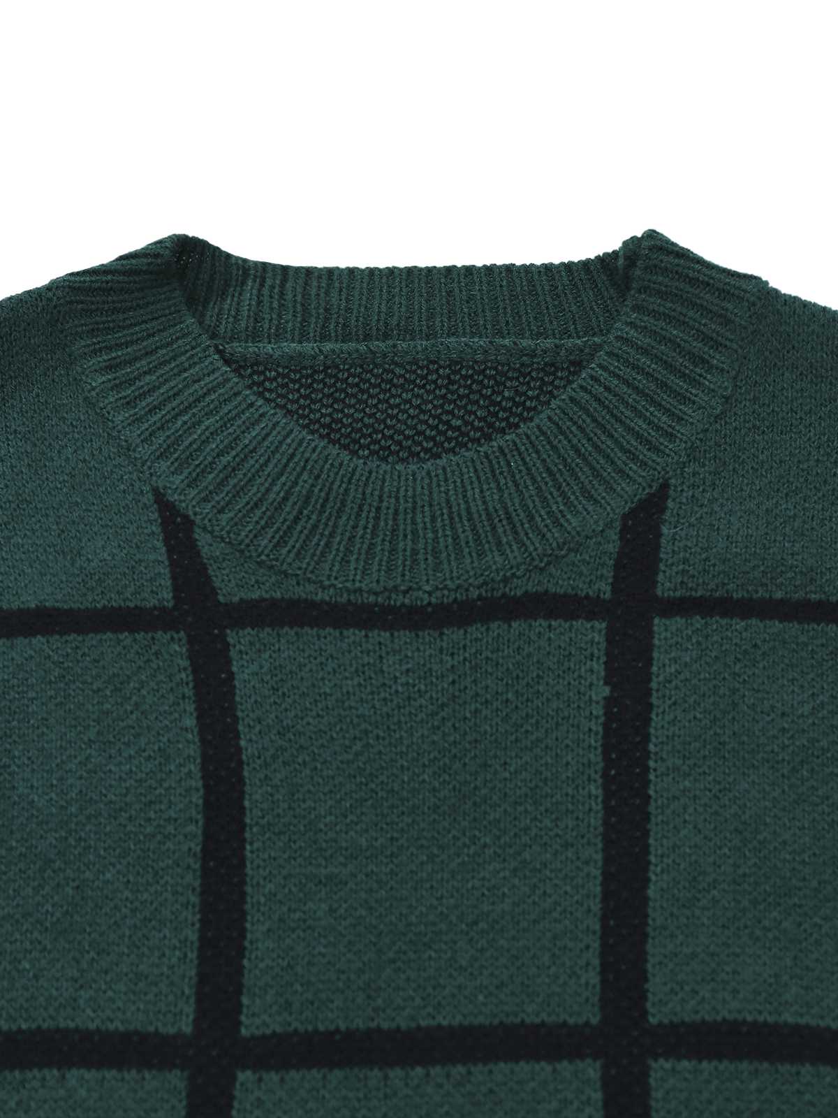 Green 1960s Crew Neck Plaid Knit Sweater Dress - Image 4