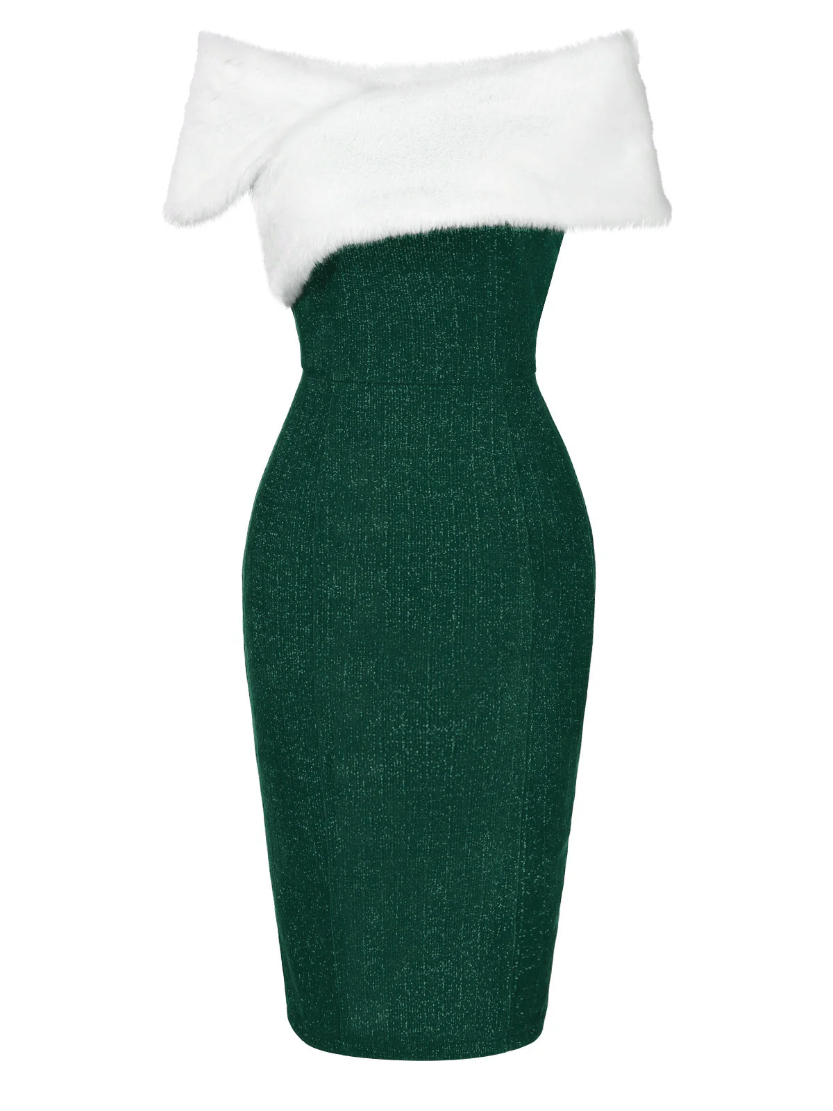 Red 1960s Faux Fur Off-Shoulder Dress - Image 9