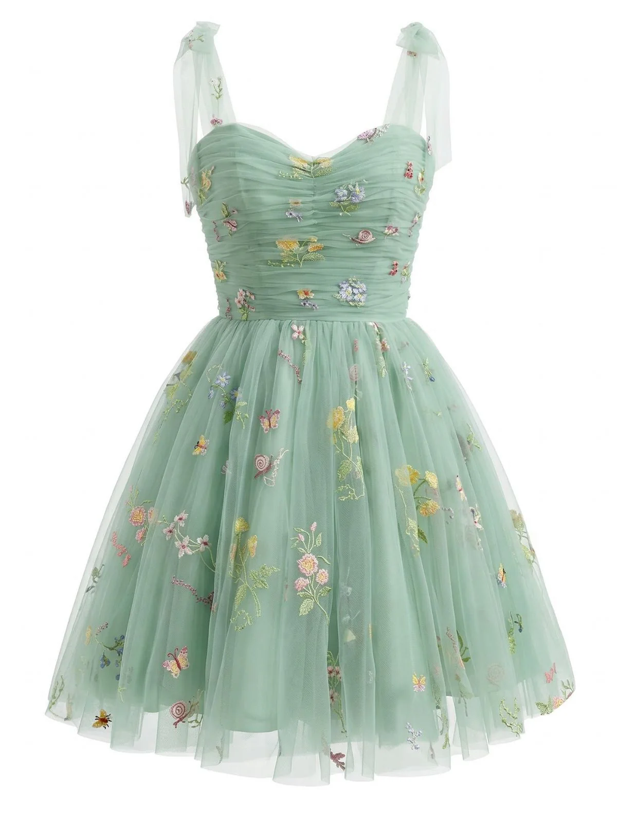 [Pre-Sale] Green 1960s Floral Embroidered Mesh Tutu Dress - Image 2