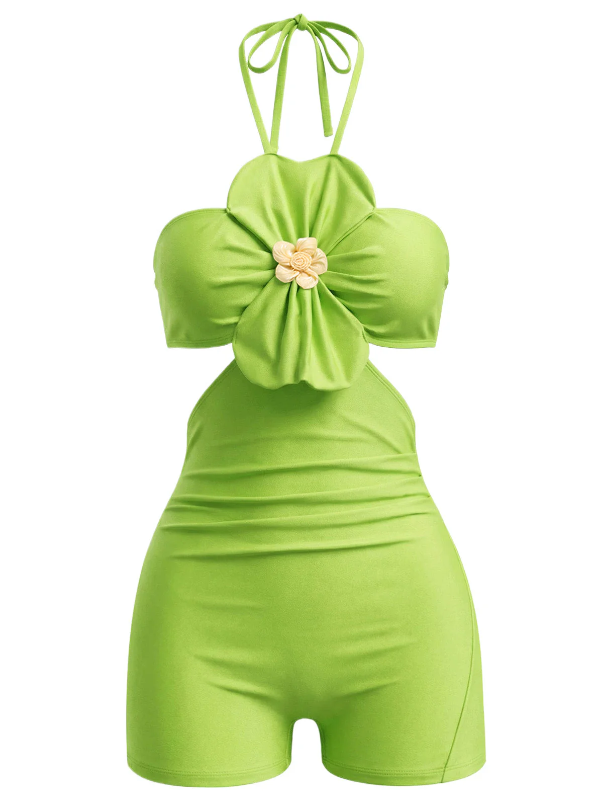 [Pre-Sale] Green 1960s Floral Halter Backless One-Piece Swimsuit - Image 2
