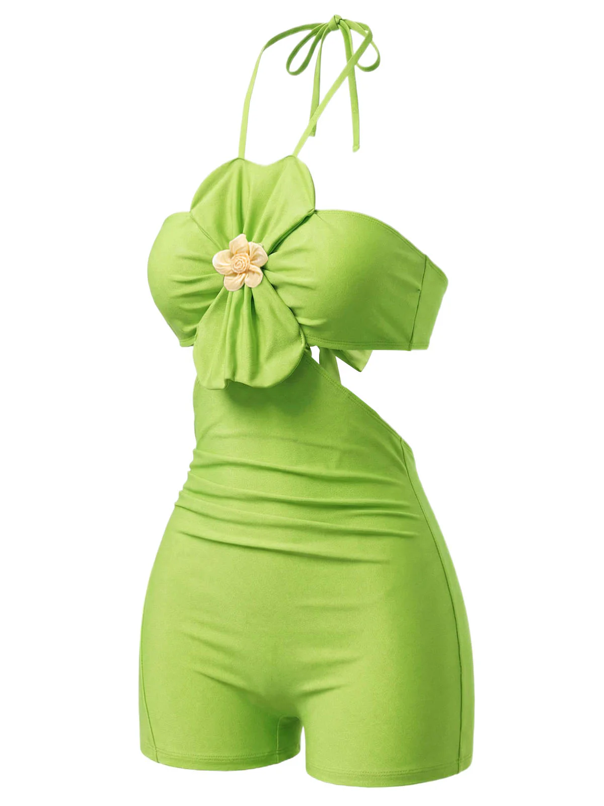 [Pre-Sale] Green 1960s Floral Halter Backless One-Piece Swimsuit - Image 3