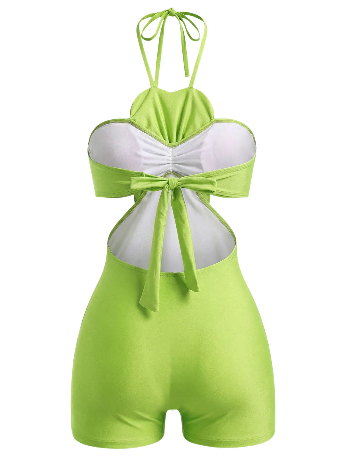 [Pre-Sale] Green 1960s Floral Halter Backless One-Piece Swimsuit - Image 4