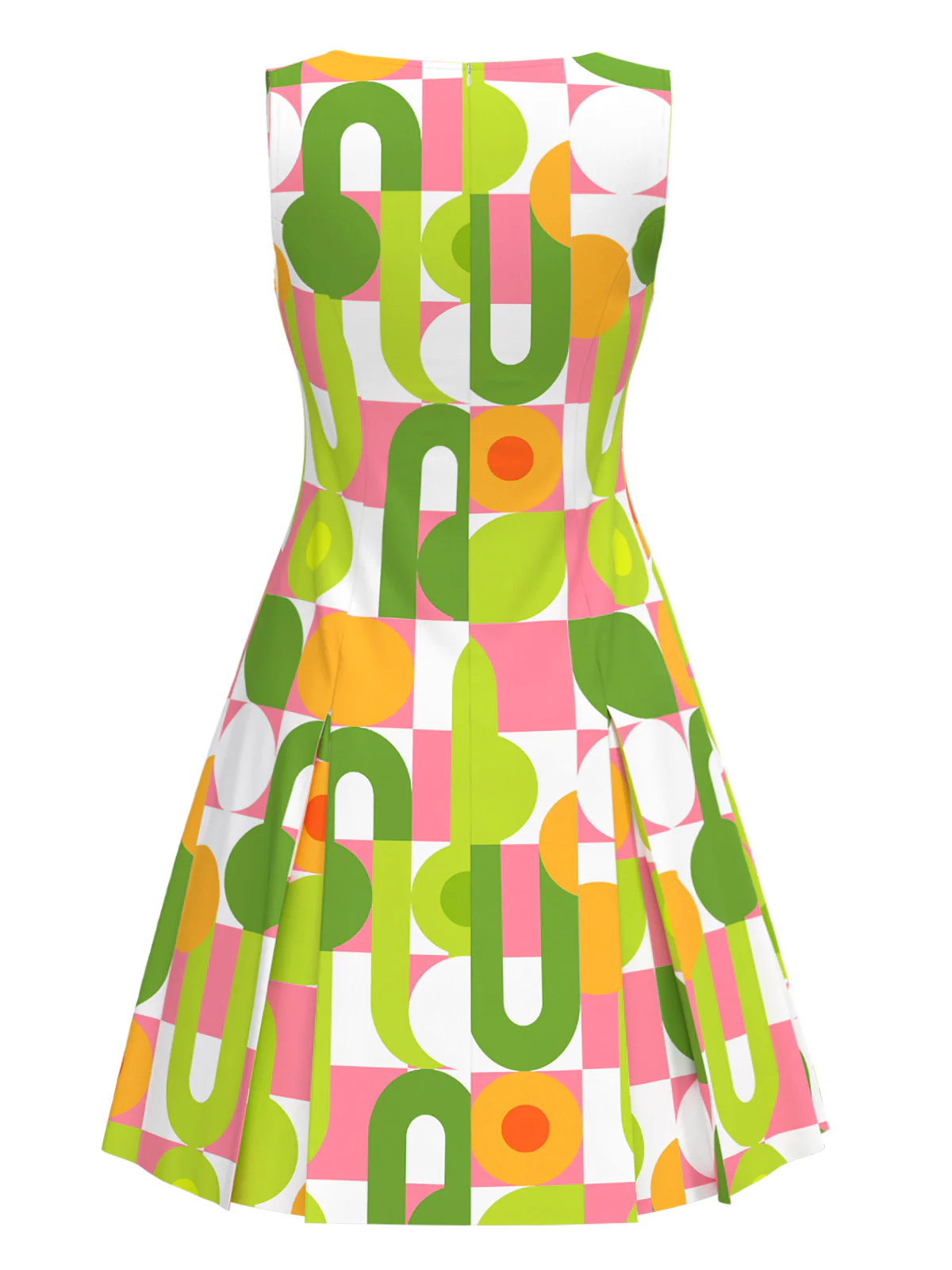 Green 1960s Geometric Print Round Neck Shift Dress - Image 3