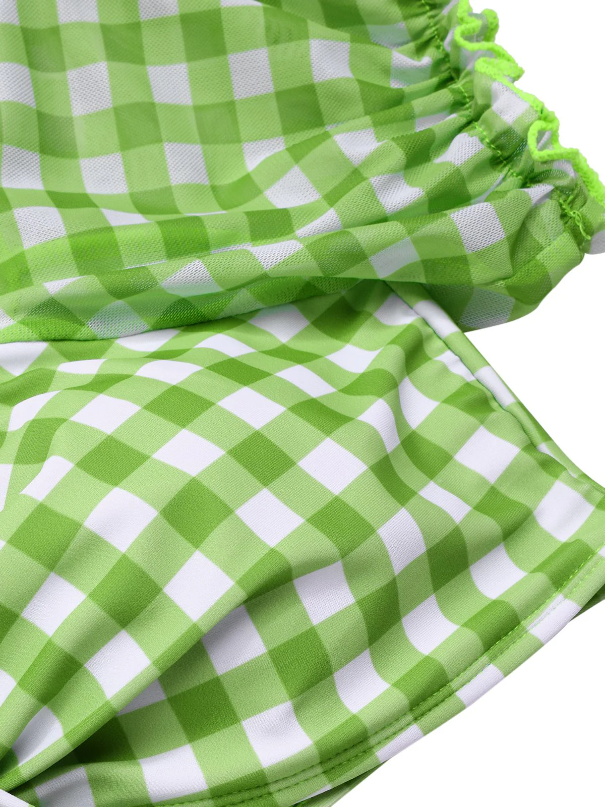 Green 1960s Gingham Puff Sleeve Bikini Set - Image 3
