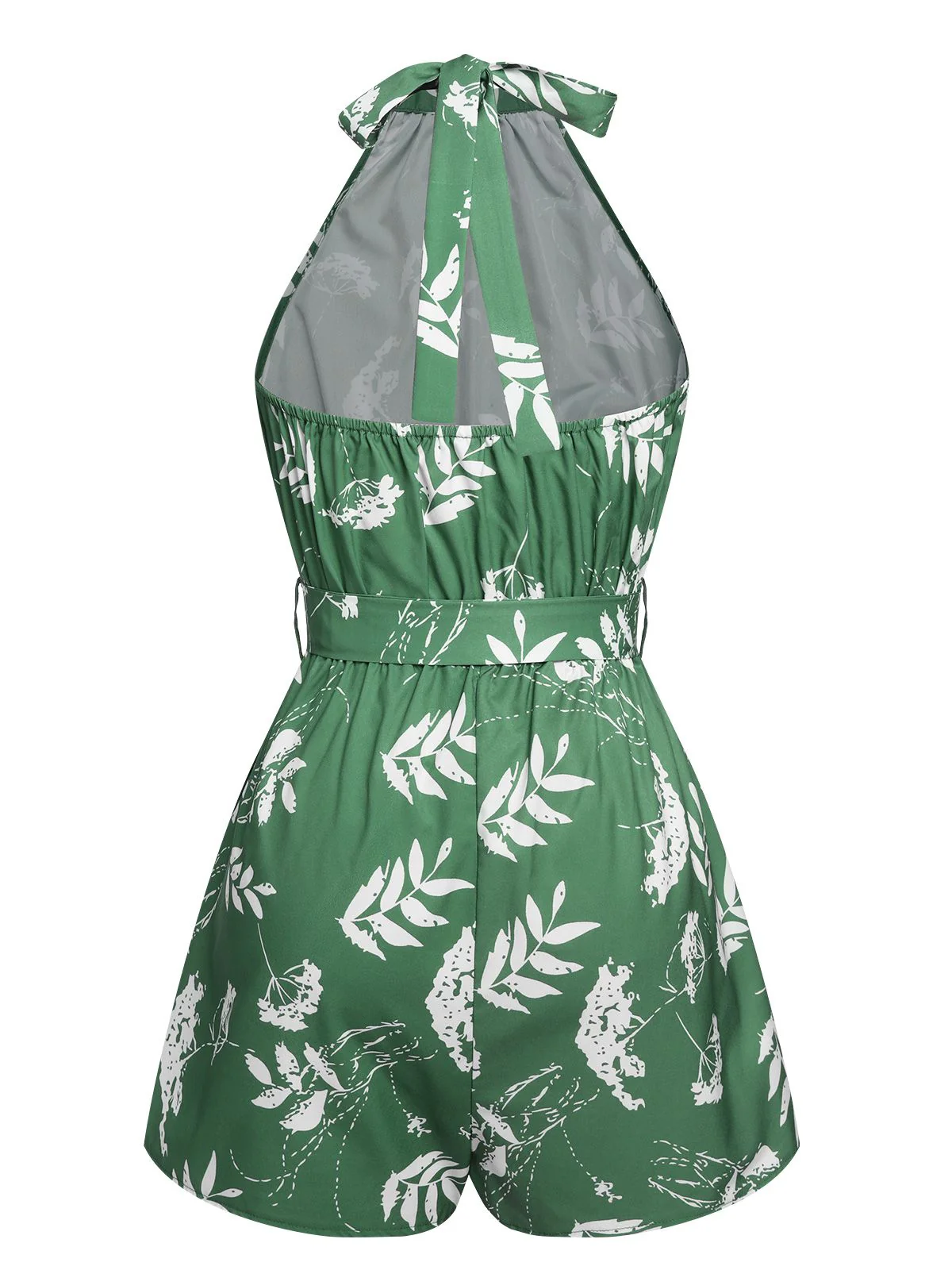 Green 1960s Halter Plants Belted Romper - Image 3