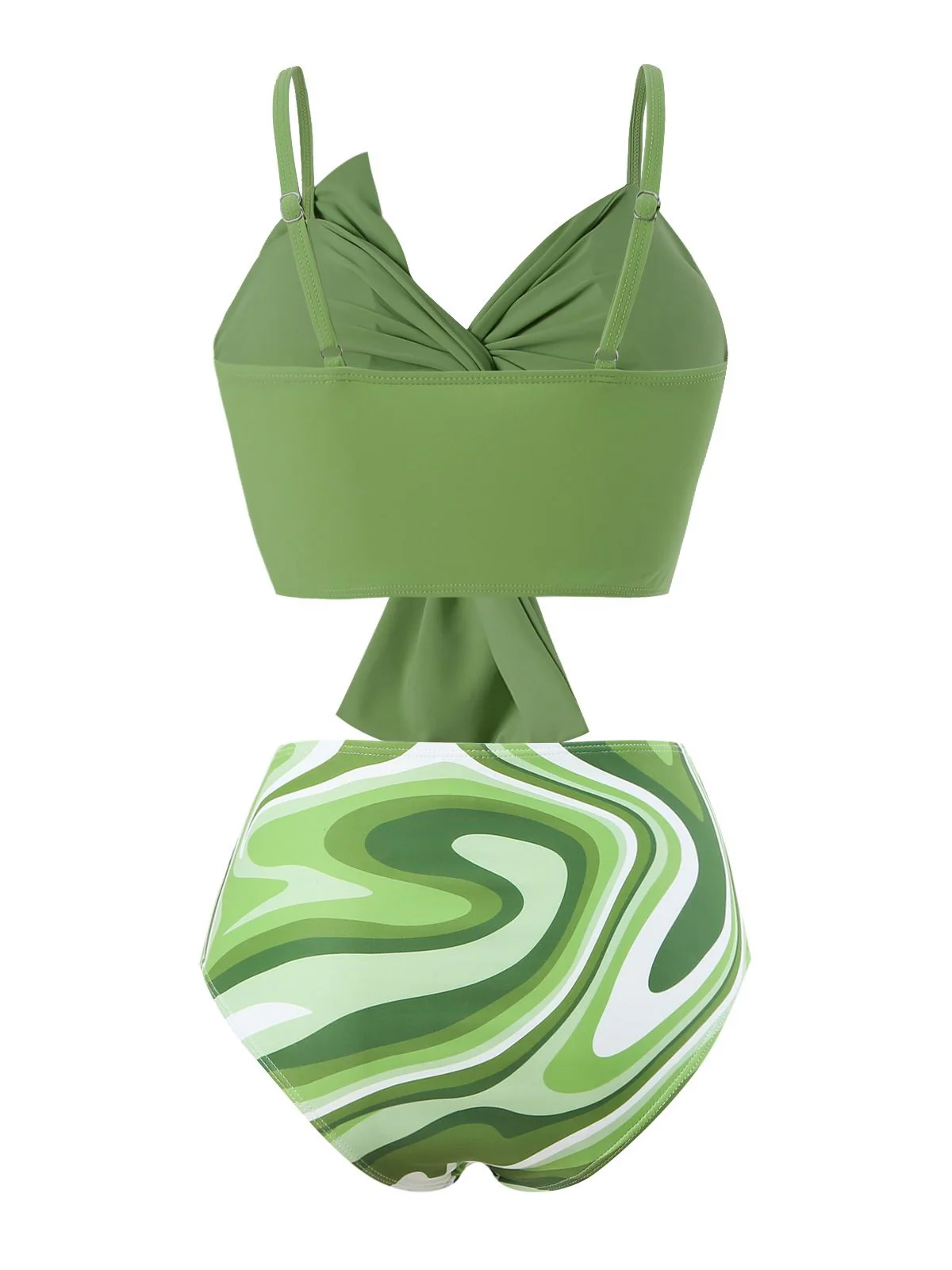 Green 1960s Knotted Watercolor Straps Swimsuit - Image 2