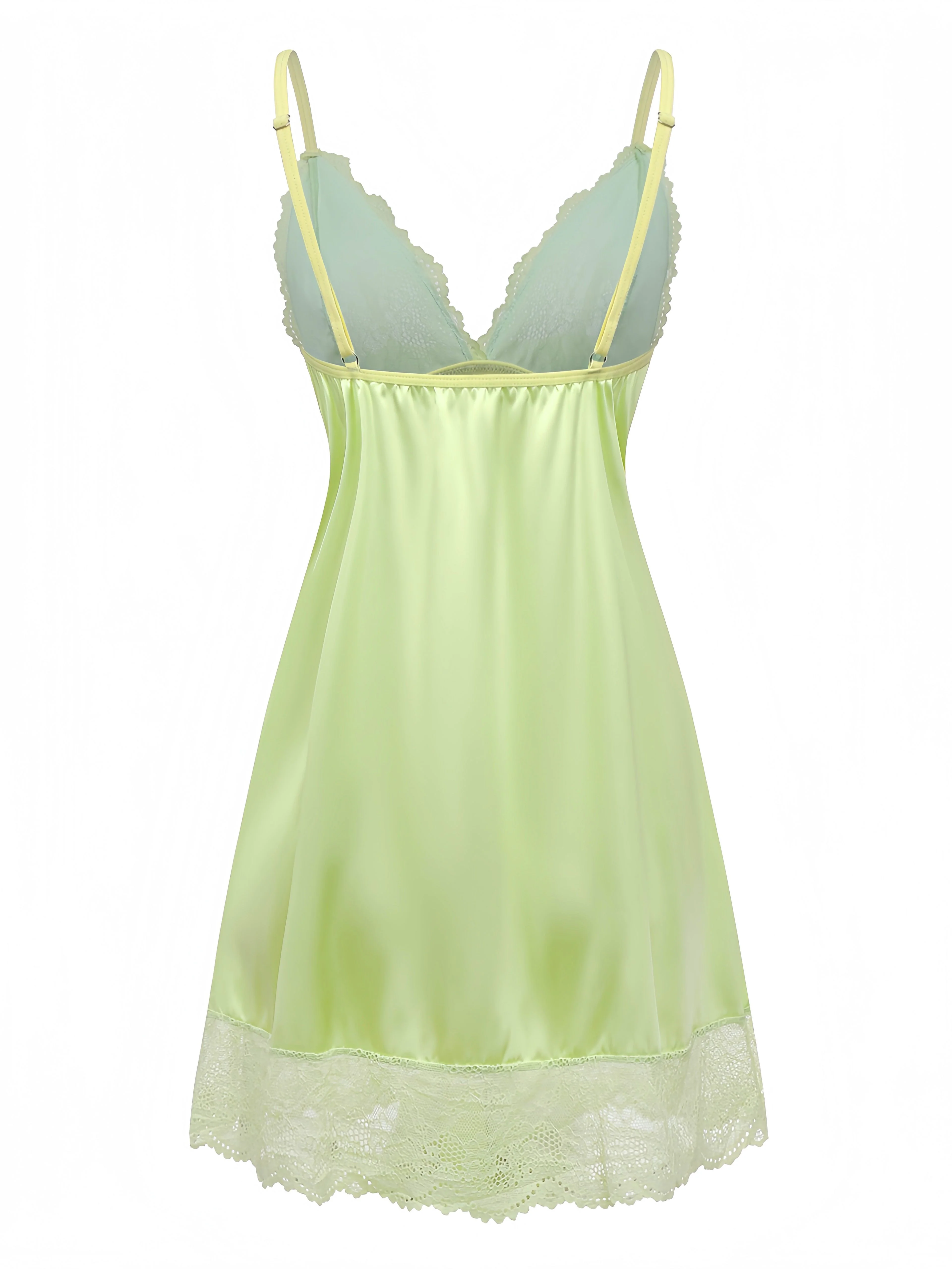 Green 1960s Lace Satin V-Neck Spaghetti Strap Nightgown - Image 3