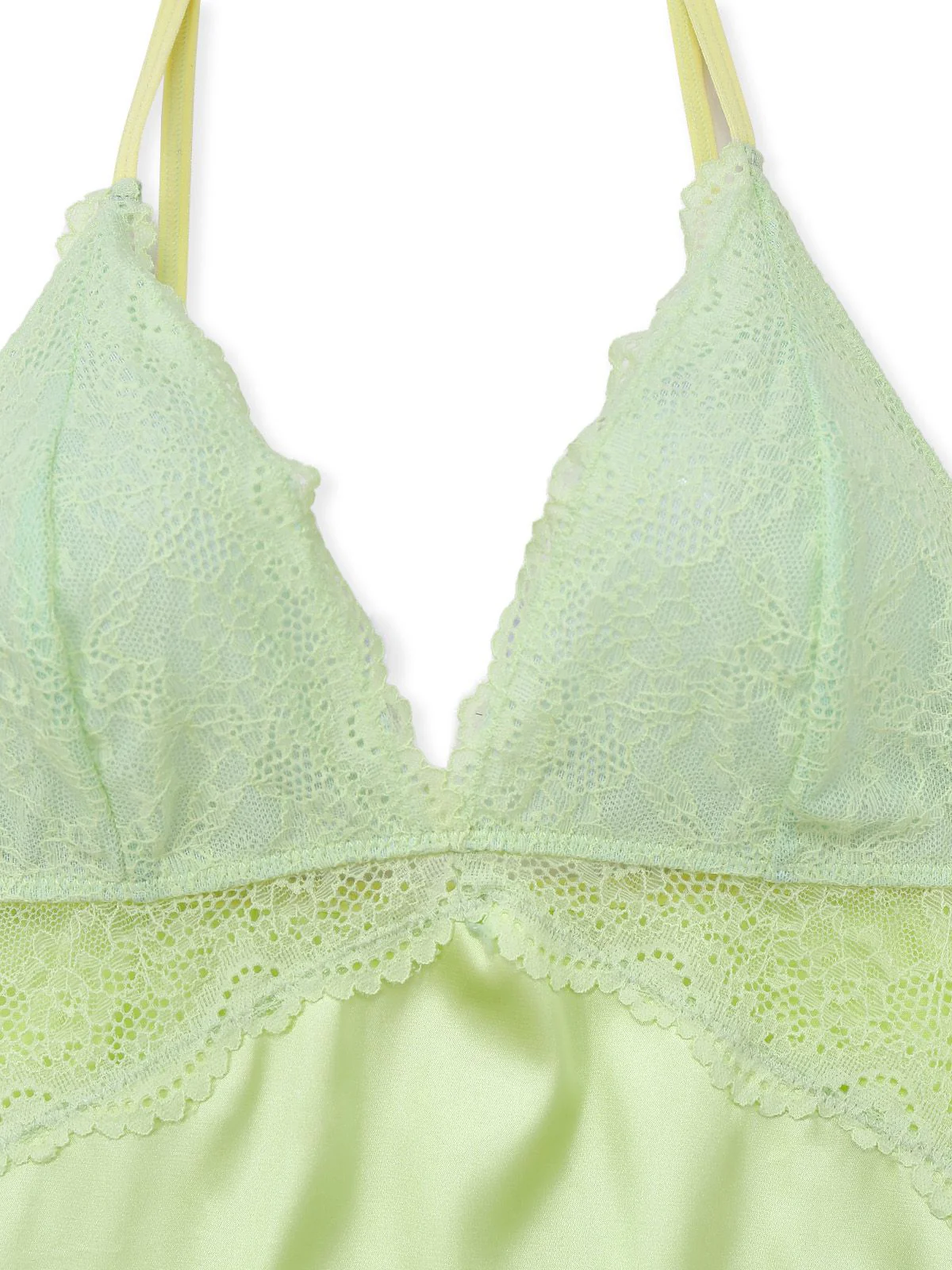 Green 1960s Lace Satin V-Neck Spaghetti Strap Nightgown - Image 4
