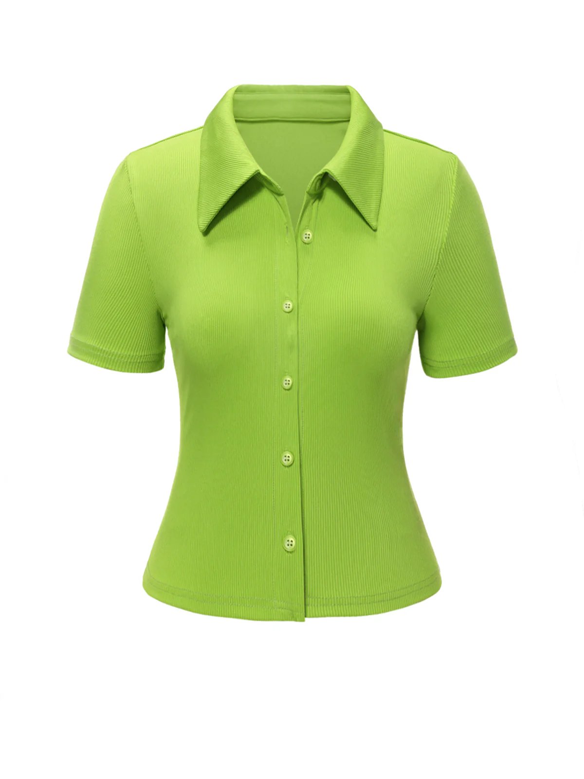 Green 1960s Lapel Knitted Solid Blouse - Image 2