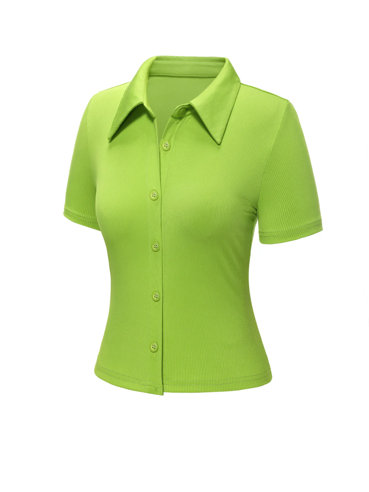 Green 1960s Lapel Knitted Solid Blouse - Image 3
