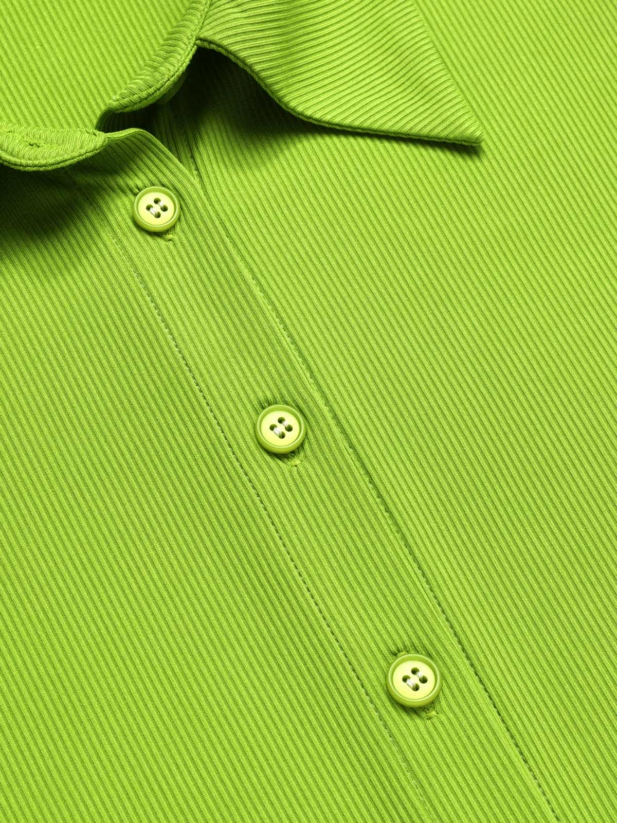 Green 1960s Lapel Knitted Solid Blouse - Image 5