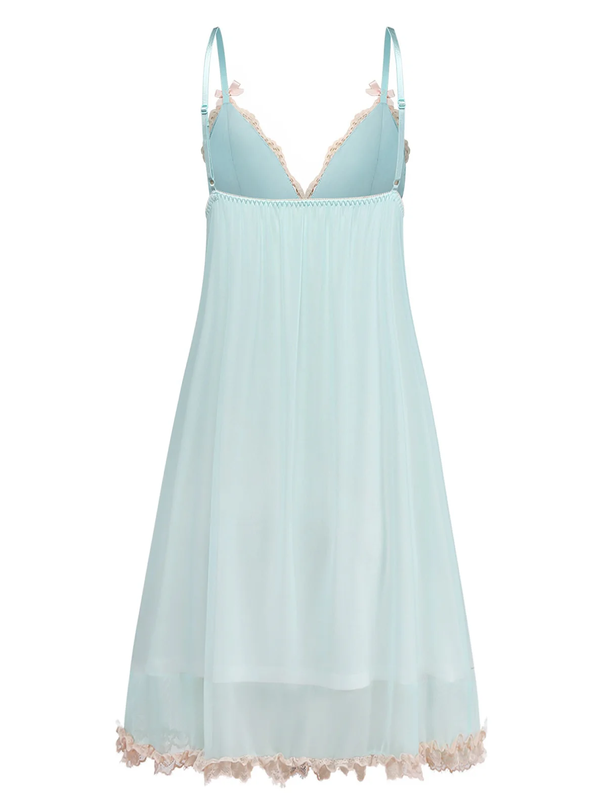 Green 1960s Mesh Lace Patchwork Bow Straps Nightdress - Image 2