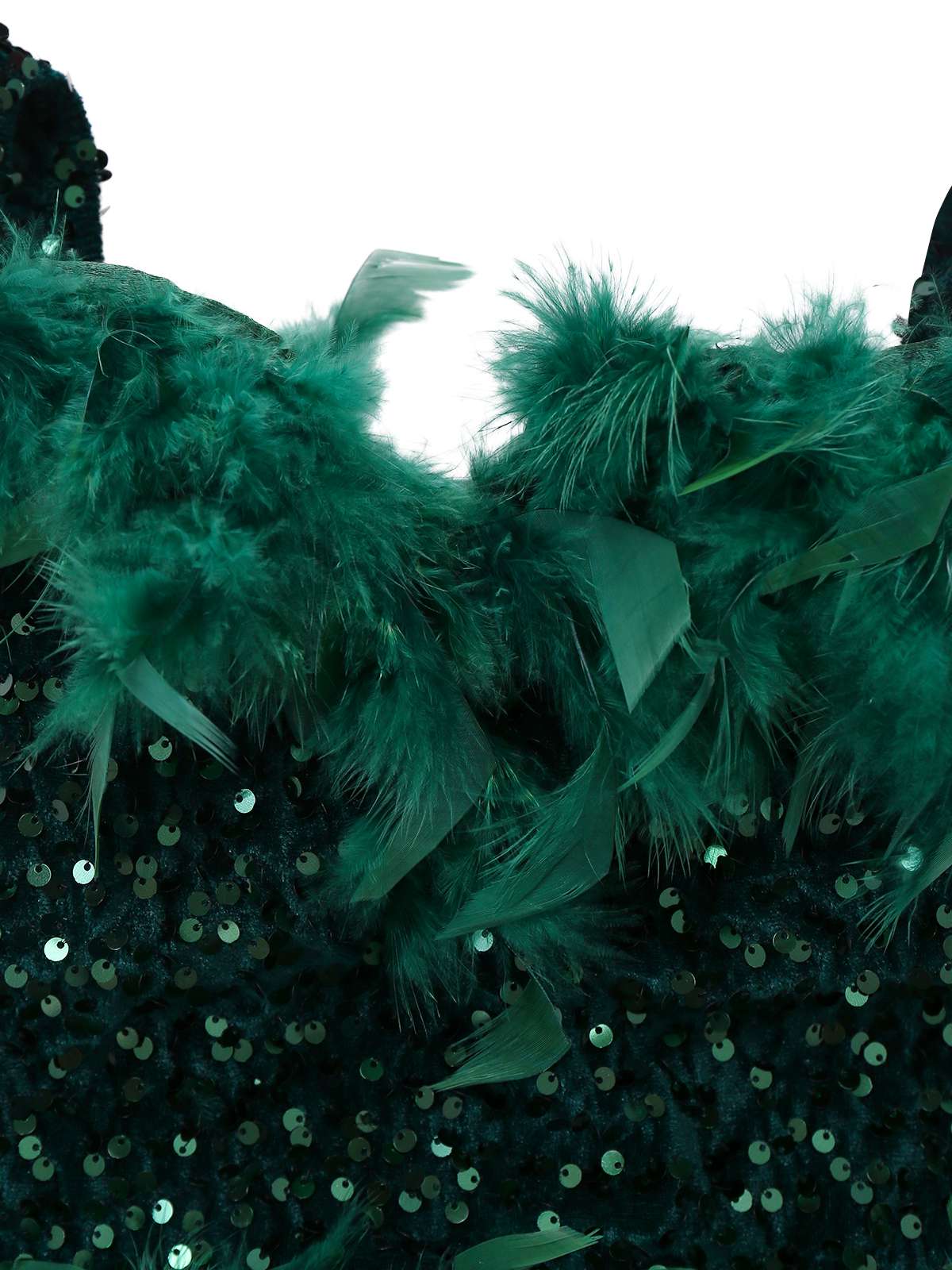 Green 1960s Off-Shoulder Sequined Feather Bodycon Dress - Image 4