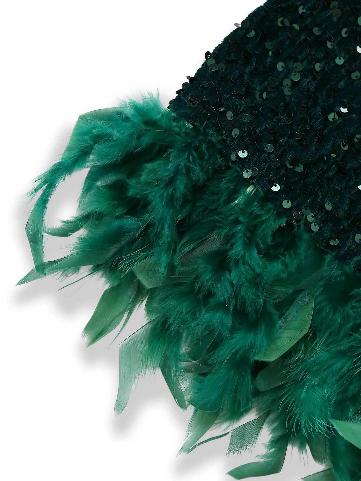 Green 1960s Off-Shoulder Sequined Feather Bodycon Dress - Image 6