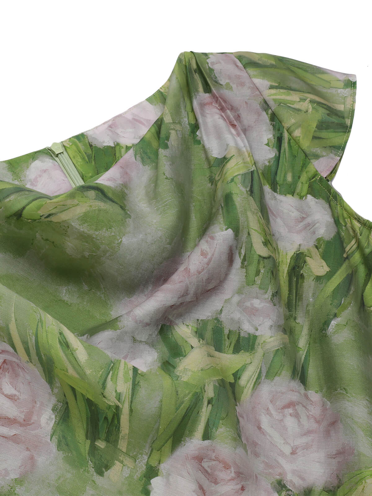 Green 1960s Oil-Painting Rose Dress - Image 6