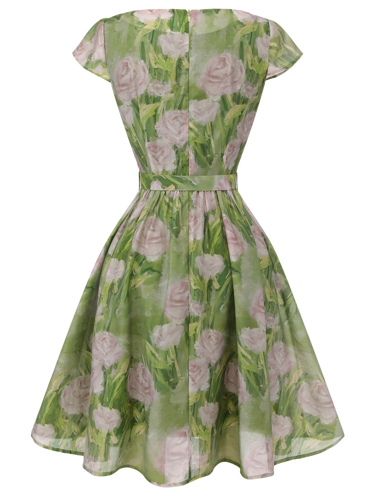 Green 1960s Oil-Painting Rose Dress - Image 6