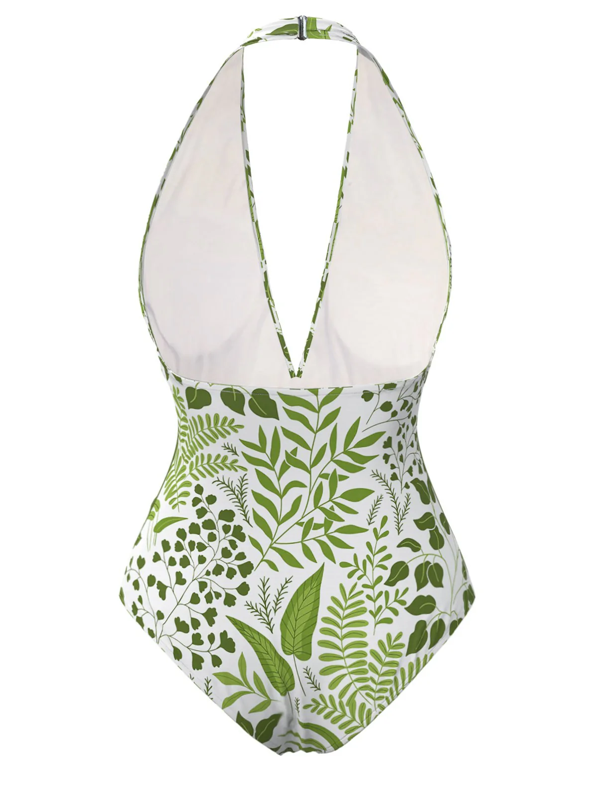 Green 1960s Plant Print Halter One-Piece Swimsuit - Image 3