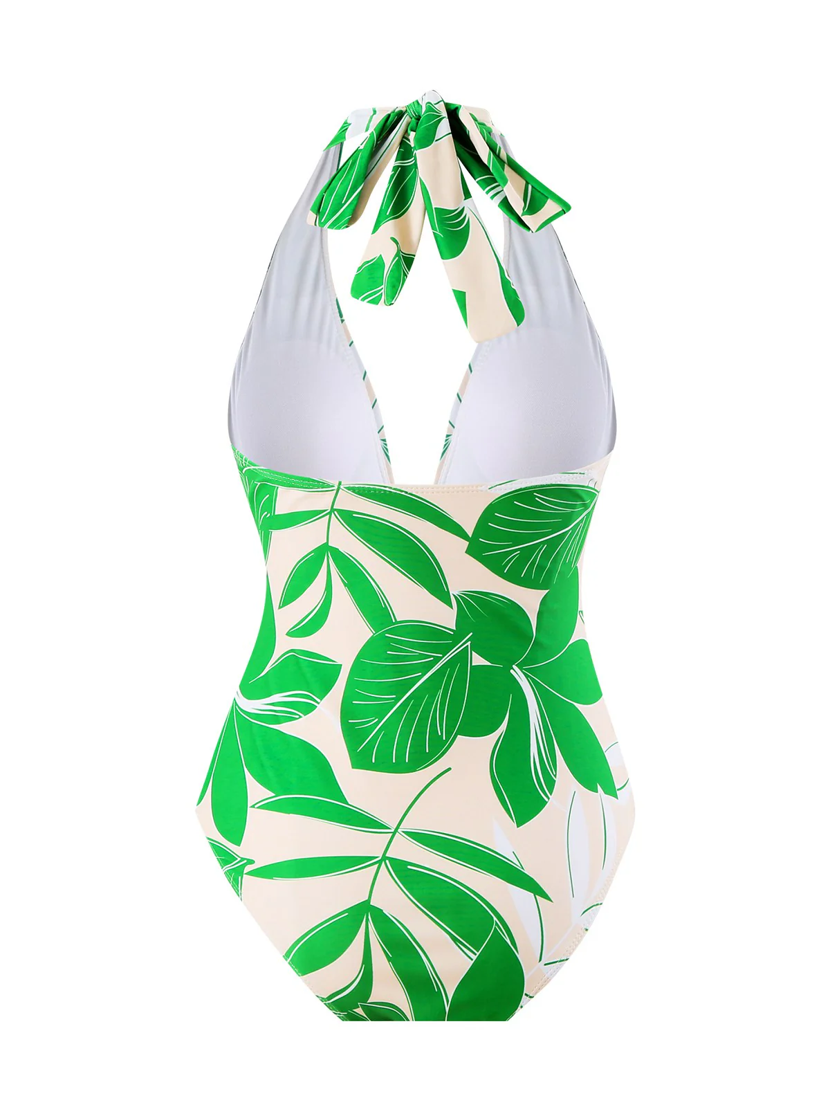 Green 1960s Plant Prints Halter One-Piece Swimsuit - Image 2