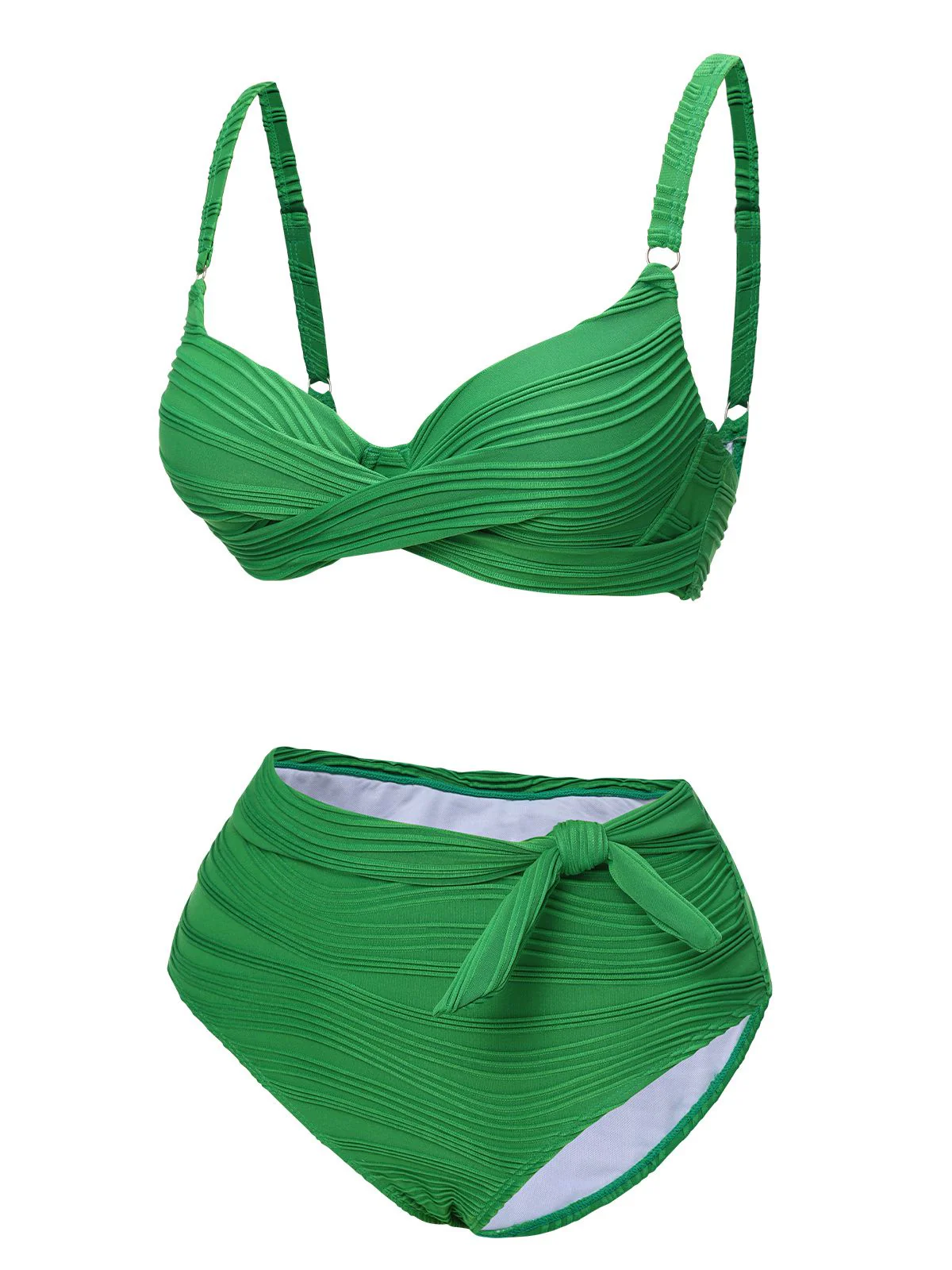 Green 1960s Pleated Solid Swimsuit - Image 2