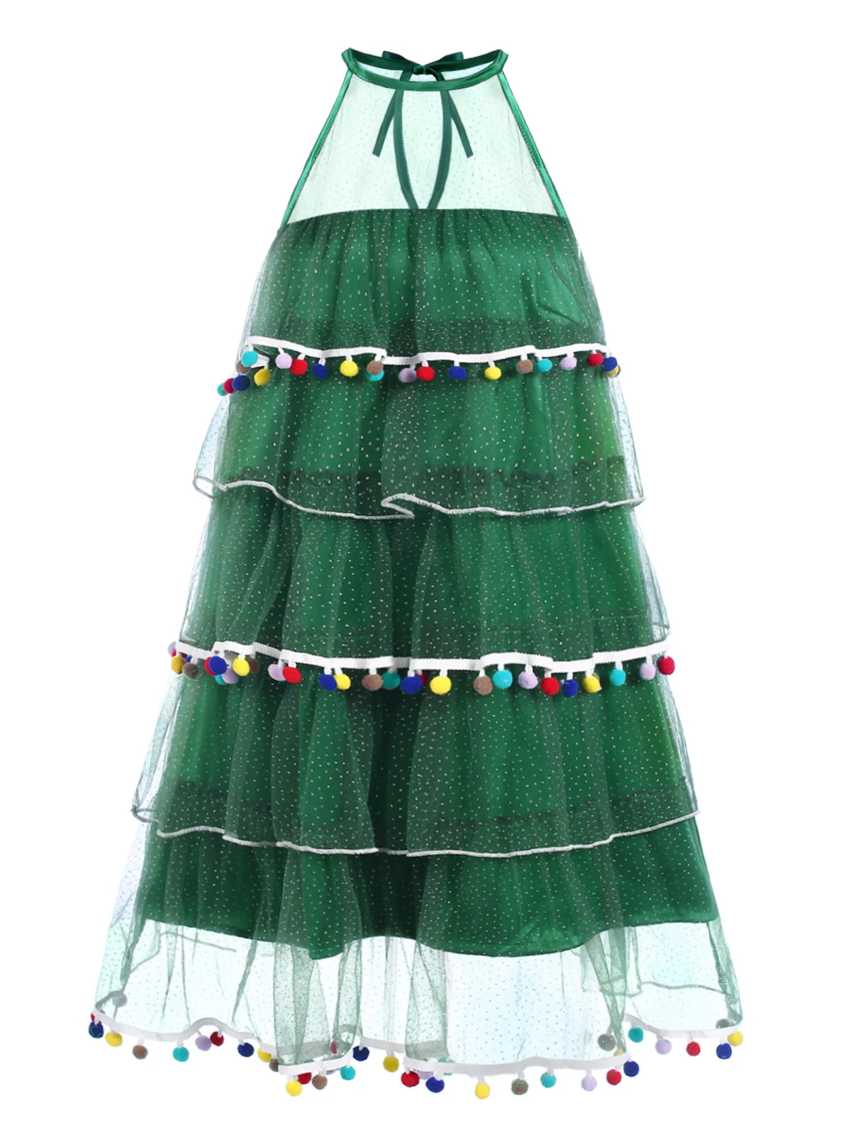 Green 1960s Pom-Pom Christmas Tree Dress - Image 5